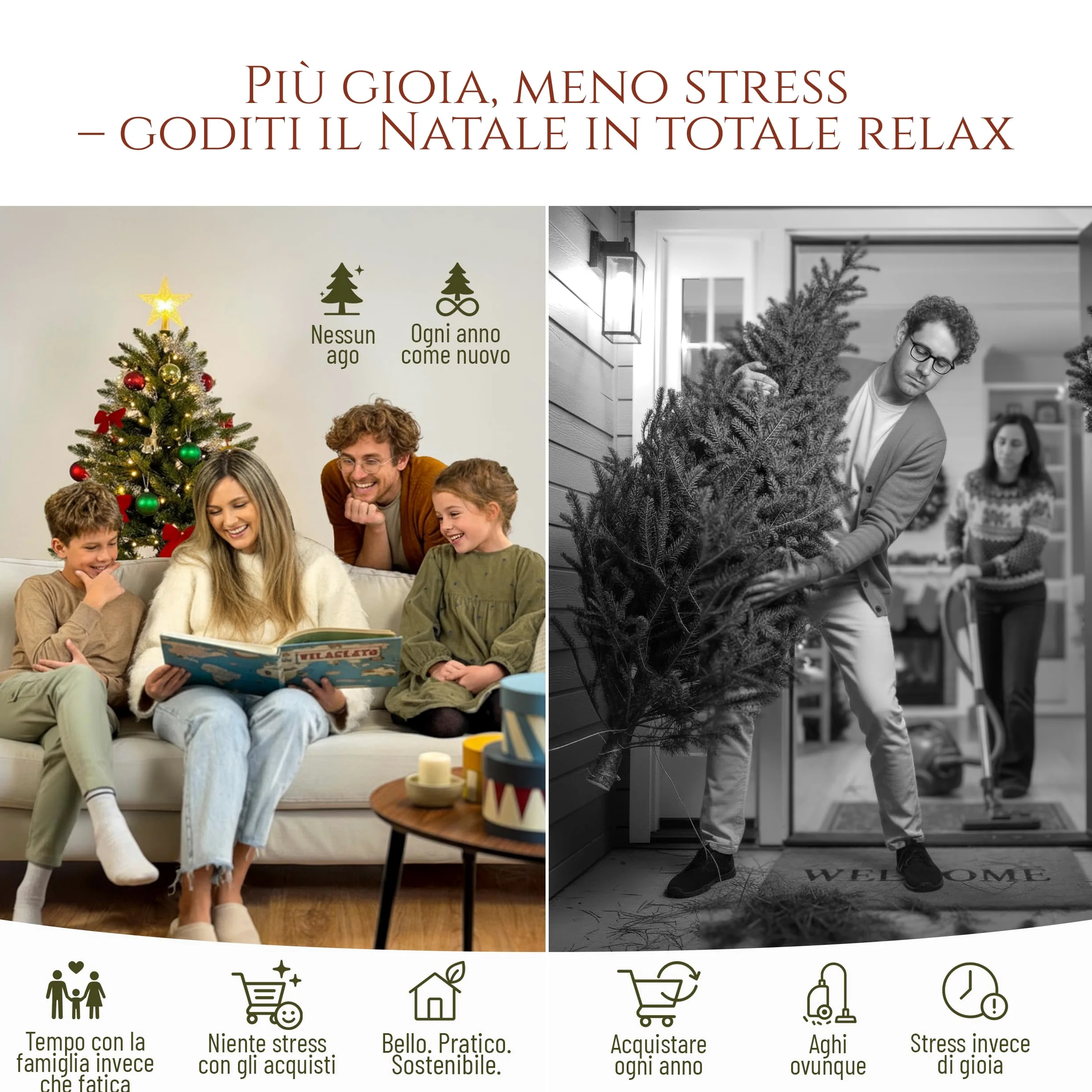 Albero di Natale Artificiale Premium 180cm – Realistico, Rami Fitti, con Base in Legno e Borsa per Riporre – Albero di Natale di Pure Living
