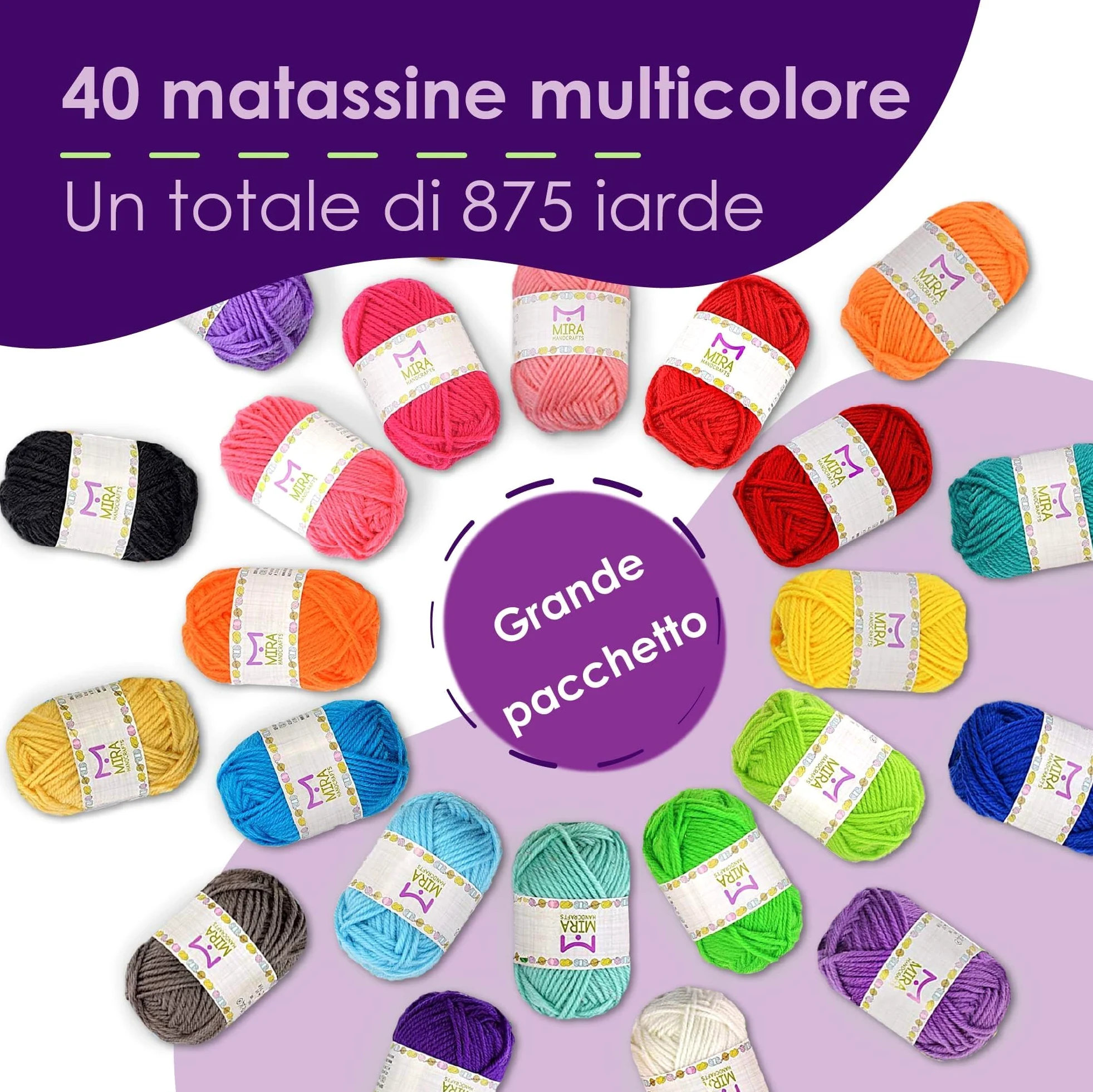 Pacchetto Gomitoli Filo Base - 40 Matasse di Filati acrilici – Colori Assortiti - Perfetto per Qualsiasi Progetto di Uncinetto e Maglia
