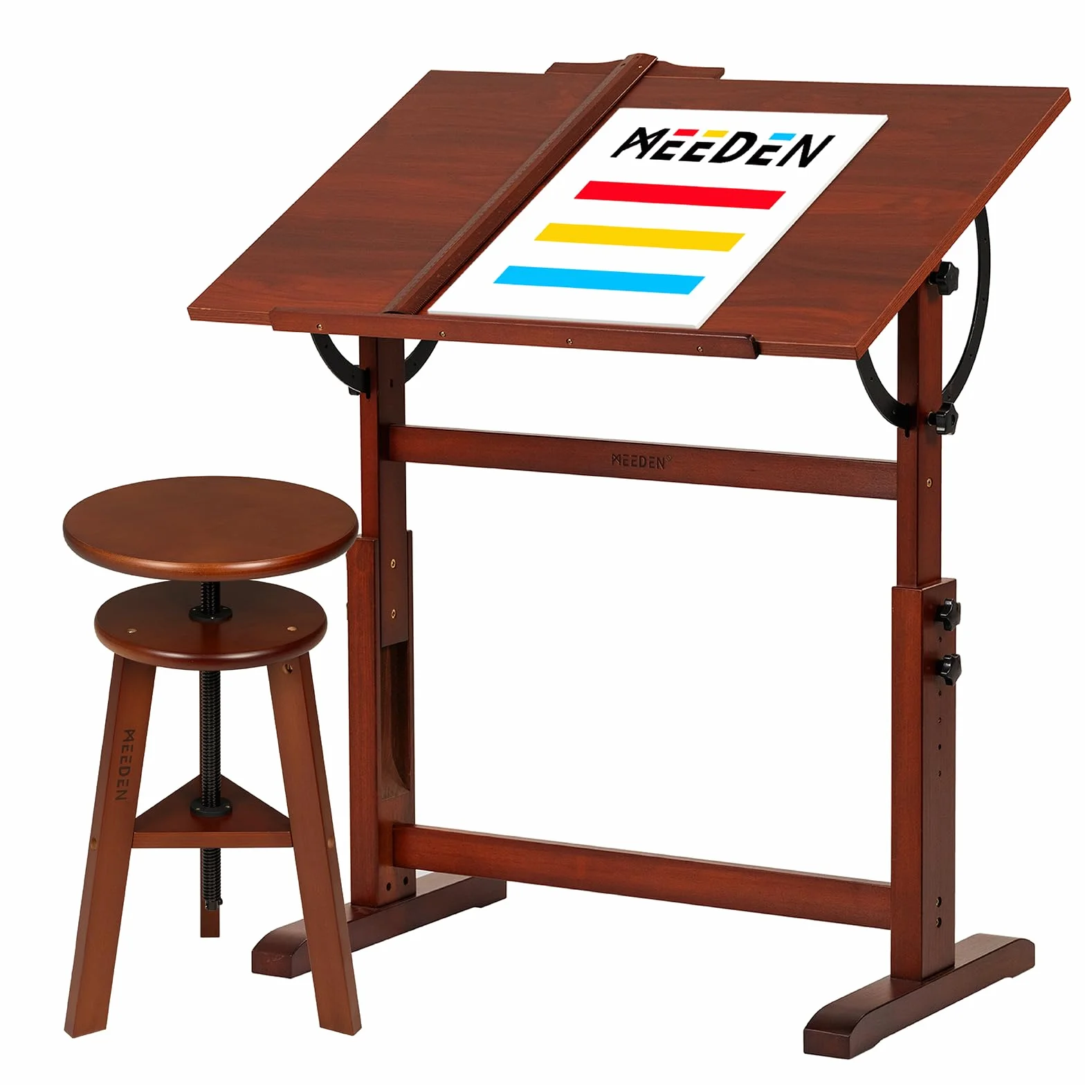 MEEDEN Set di tavolo da disegno e sgabello, in legno, stile vintage, con sedia da disegno e tavolo da lavoro con altezza regolabile, piano inclinabile per opere d'arte, grafica, scrittura