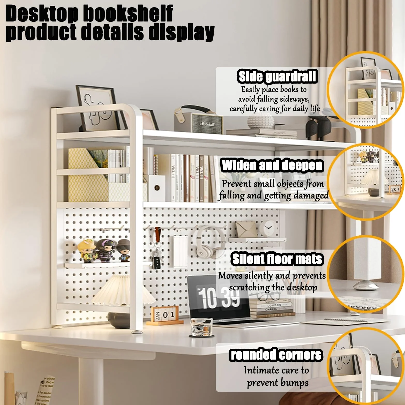 Libreria Da Scrivania Per Computer, Scaffale Da Scrivania Multifunzionale A 2 Strati, Scaffale Portaoggetti Da Scrivania, Adatto Per Casa, Ufficio, Dormitorio(A single layer white,95cm/37in)
