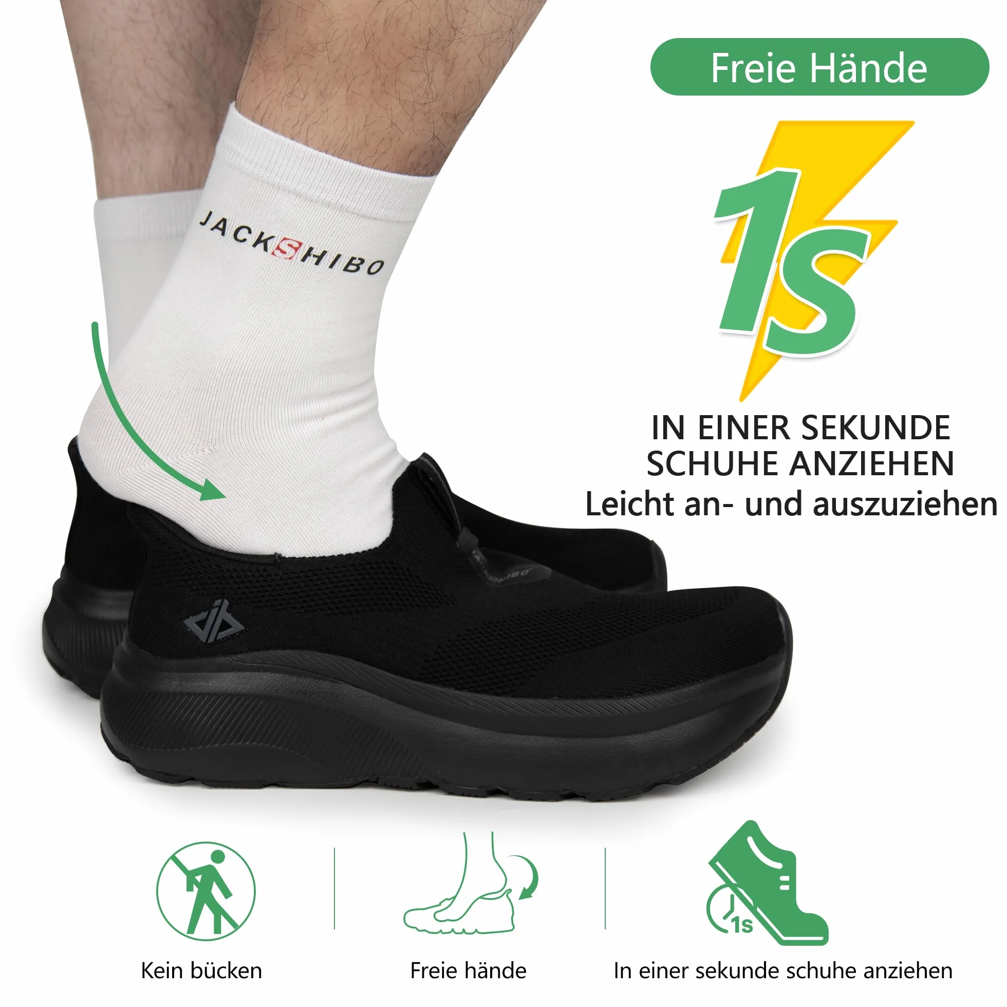 JACKSHIBO Slip a mano libera in scarpe da uomo, slip on sneakers, supporto per l'arco, scarpe ortopediche in memory foam, scarpe da passeggio, con ampia scatola a punta zero, suole, Nero , 47 EU Larga