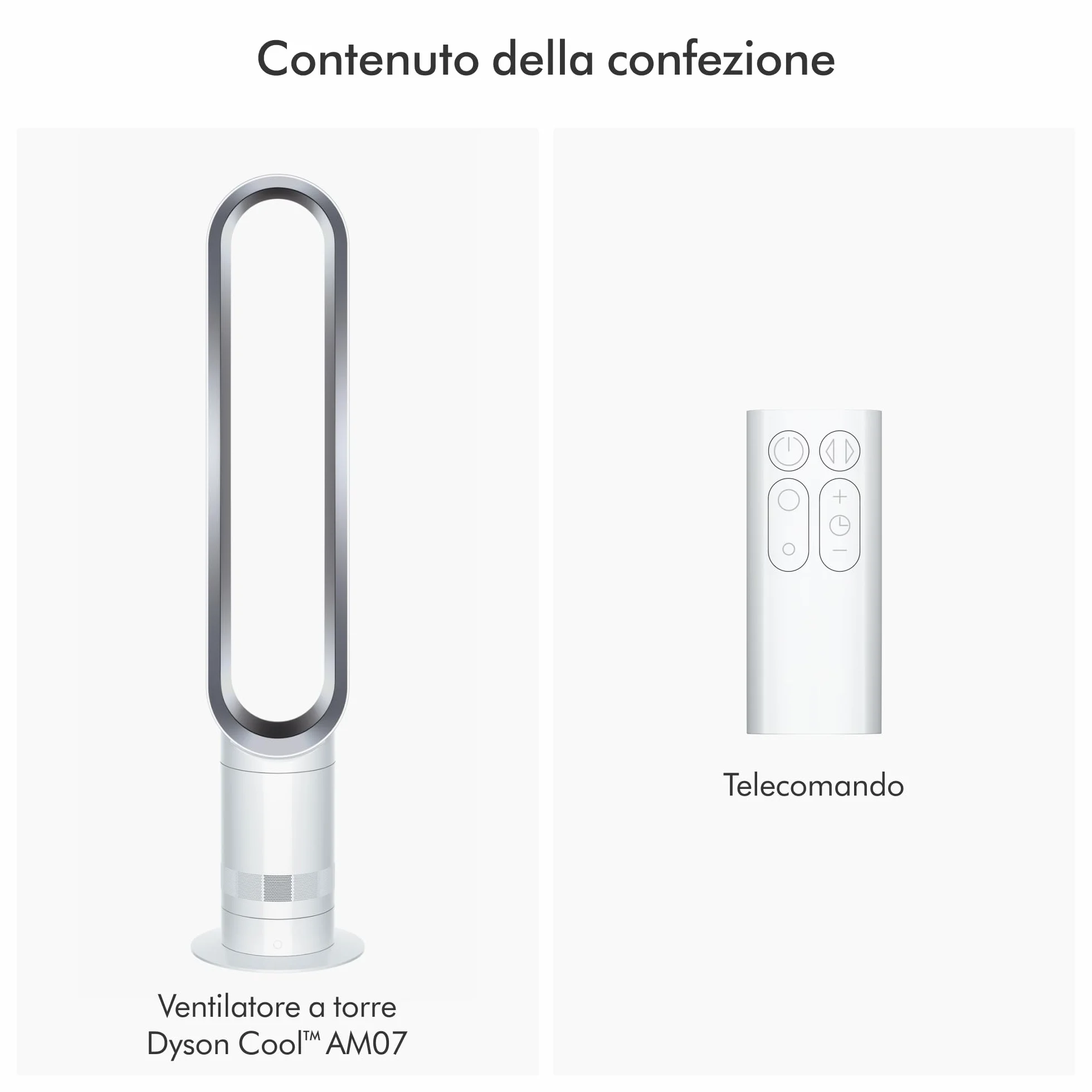 Dyson Cool™ AM07 Ventilatore a Torre Senza Pale – Raffrescamento Potente con Tecnologia Air Multiplier™ per Ambienti Ampi, Funzionamento Silenzioso, 10 Velocità, Oscillazione 70°, Telecomando