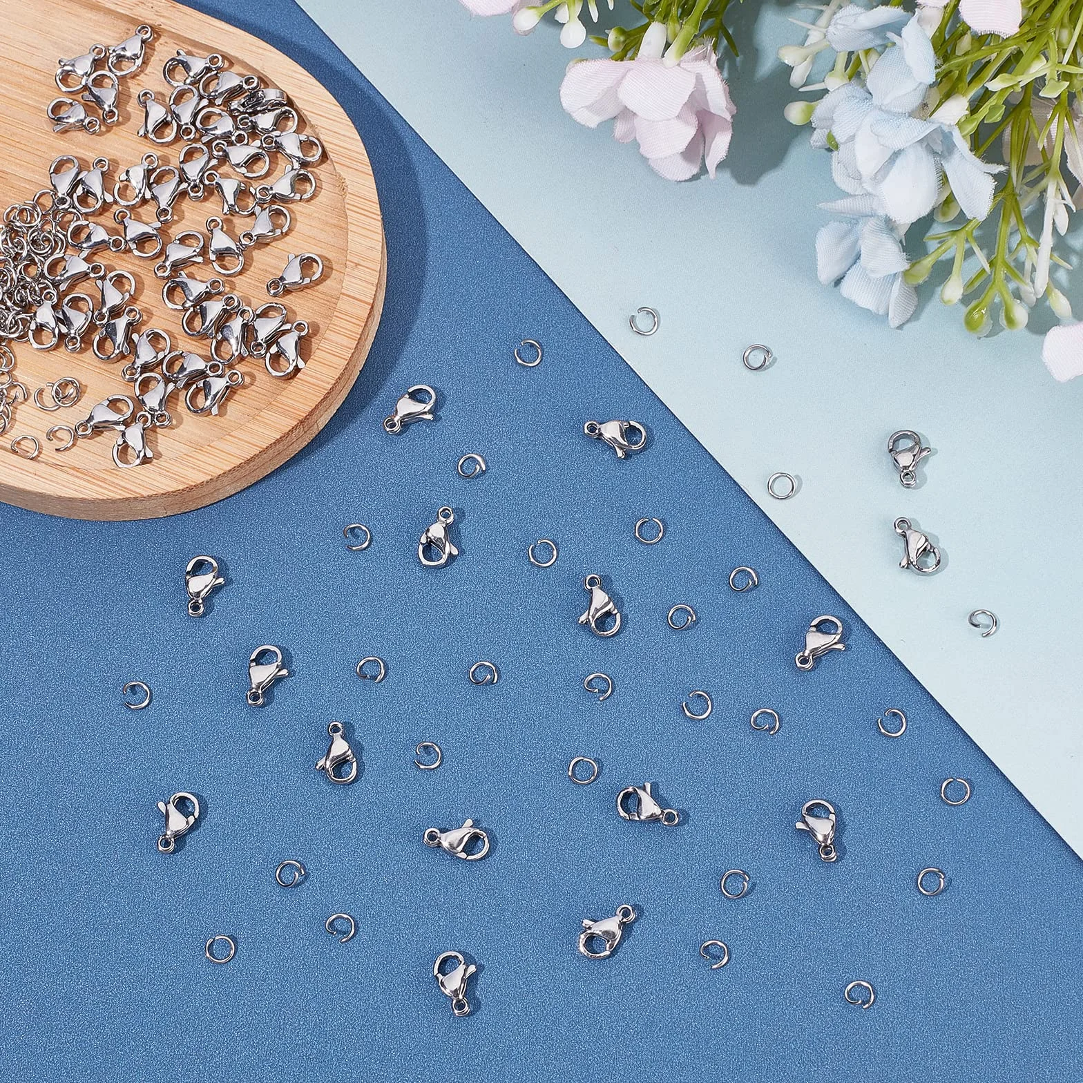 PH PandaHall 120pz 4mm Anelli di Salto Aperti Acciaio Inox con 60pz Chiusura ad Artiglio di Aragosta, Anelli Aperti per Bigiotteria Gioielli Bracciale Collana Orecchini Artigianali Fai Da Te