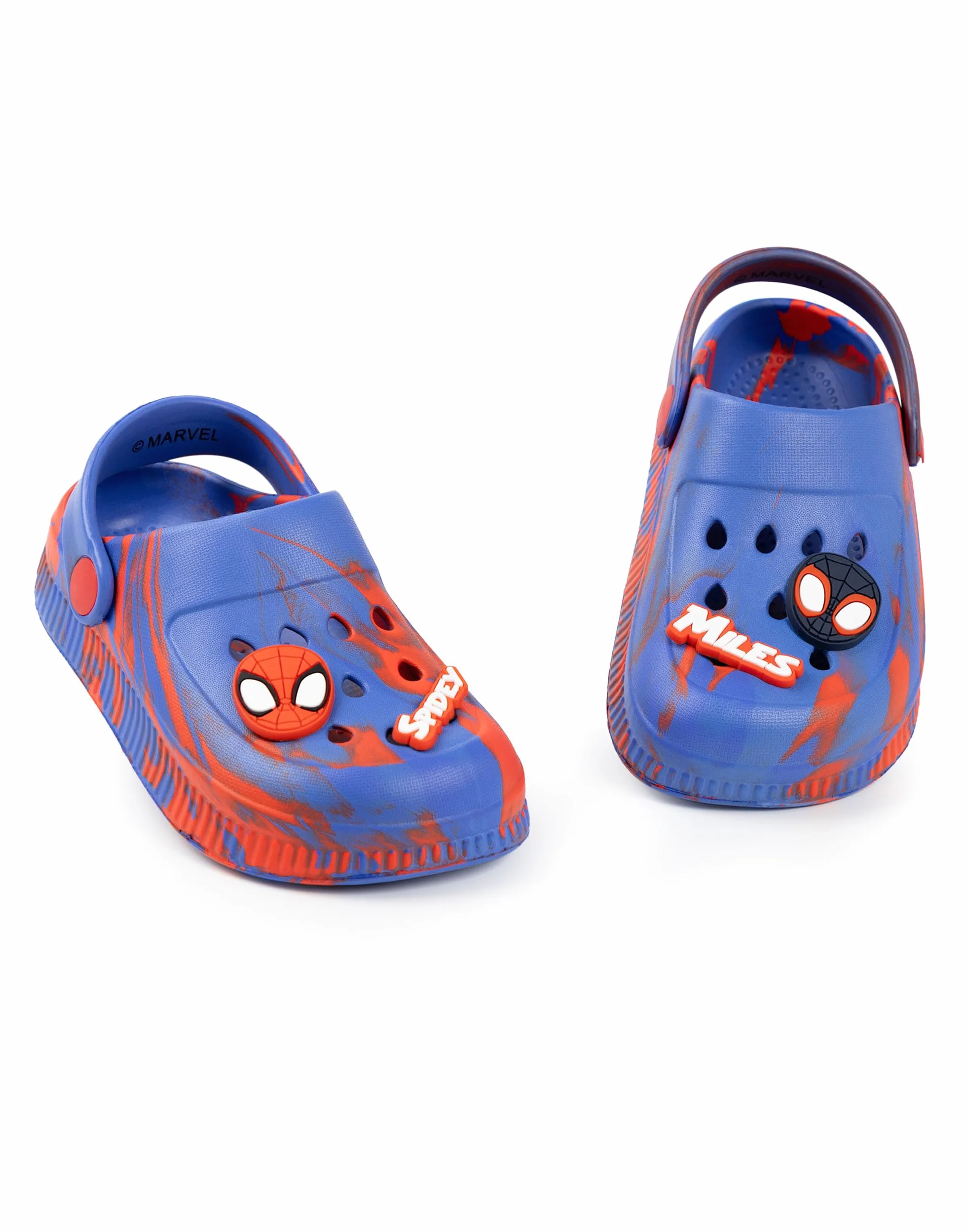 Marvel Zoccoli per Bambini Spidey e i Suoi Fantastici Amici in Blu e Rosso | Calzature Casual estive da Spiaggia | Design Ragnatela con Spidey e Miles | Scarpe Unisex per Bambini