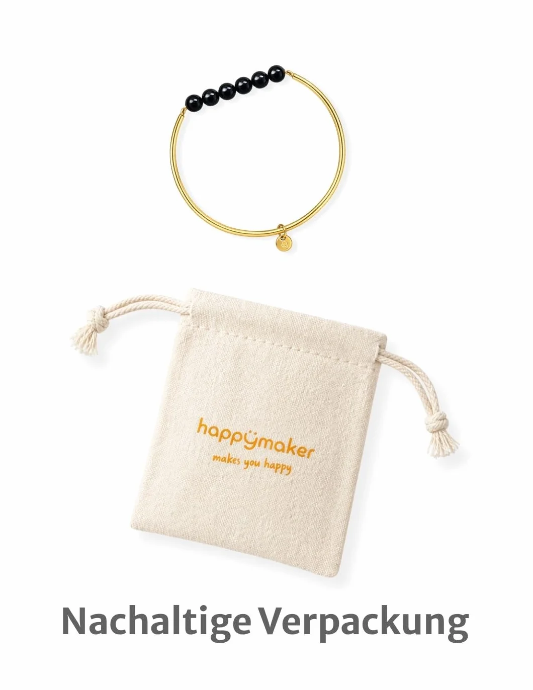 Bracciale elastico da donna color oro con perle di onice e ciondolo fatto a mano in Germania