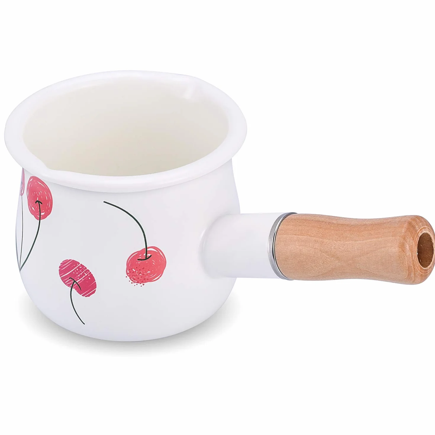 Pentola smaltata per latte, mini scaldabagno da 10,9 cm, 17 ml, con manico in legno, dimensioni perfette per riscaldare porzioni liquide più piccole…