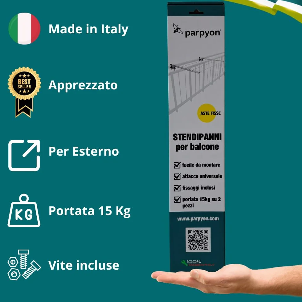 parpyon® Bracci Stendibiancheria da balcone esterno in ferro per filo stendere bucato, Fisso c/piastra Grigio scuro
