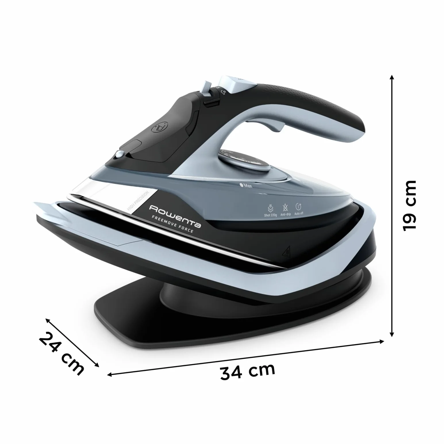 Rowenta Freemove Force, Ferro da Stiro a Vapore Senza Filo, Efficiente, Riscaldamento Rapido, Leggero, Ricarica Rapida, Erogazione del Vapore di 35 g/min, Spegnimento Automatico, DE6720D1