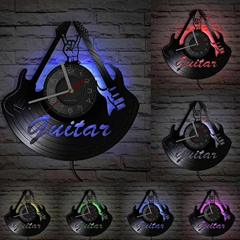 Chitarre elettriche Retro Rock And Roll Disco in Vinile Orologio da Parete Band Music Studio Decor Disco in Vinile Craft Design Moderno Orologio a Tempo