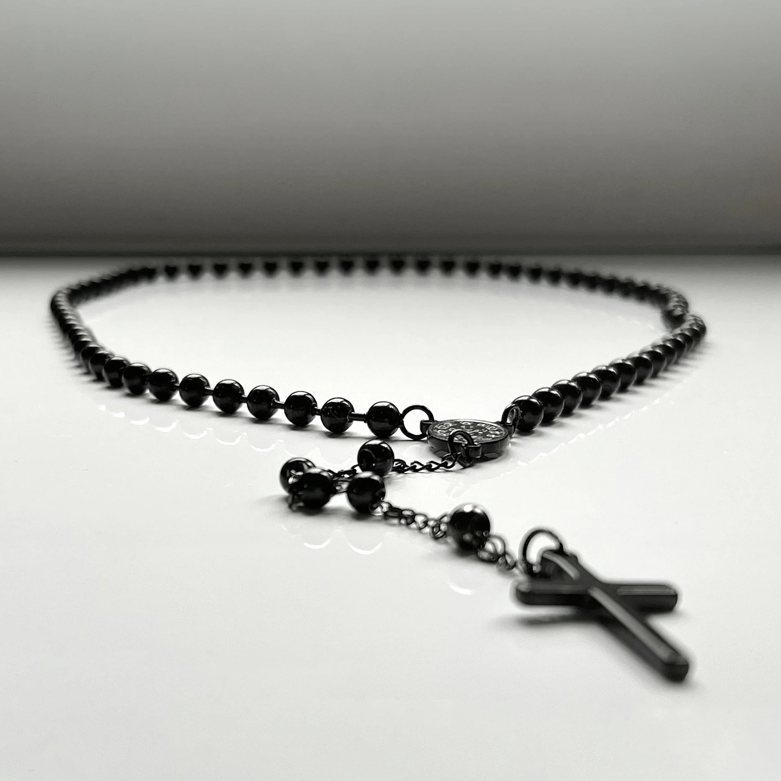 Rosario da uomo in acciaio inox 63 cm nero