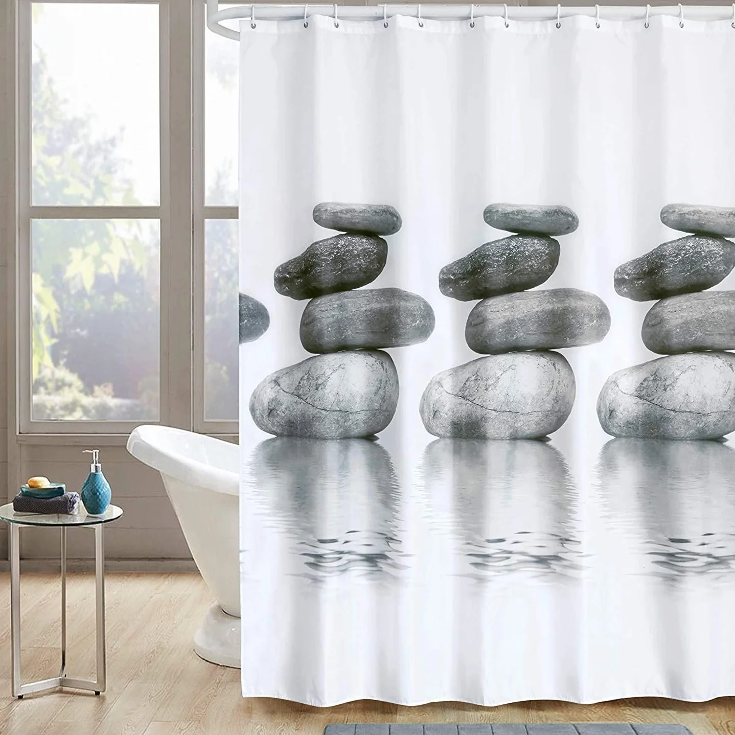 IPEA Anelli per Tende Doccia con Gancio Apribile 24 pezzi Made in Italy Plastica Super Resistente Scorrevole per Asta Tenda Bagno Bianco 45 x 35 mm