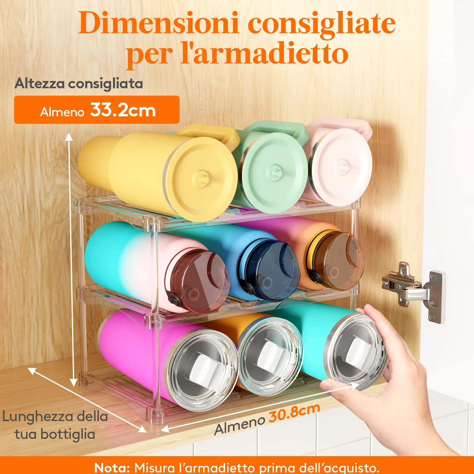 Lifewit Organizer Impilabile per Bottiglie 3 Ripiani 9 Bottiglie Plastica Cucina