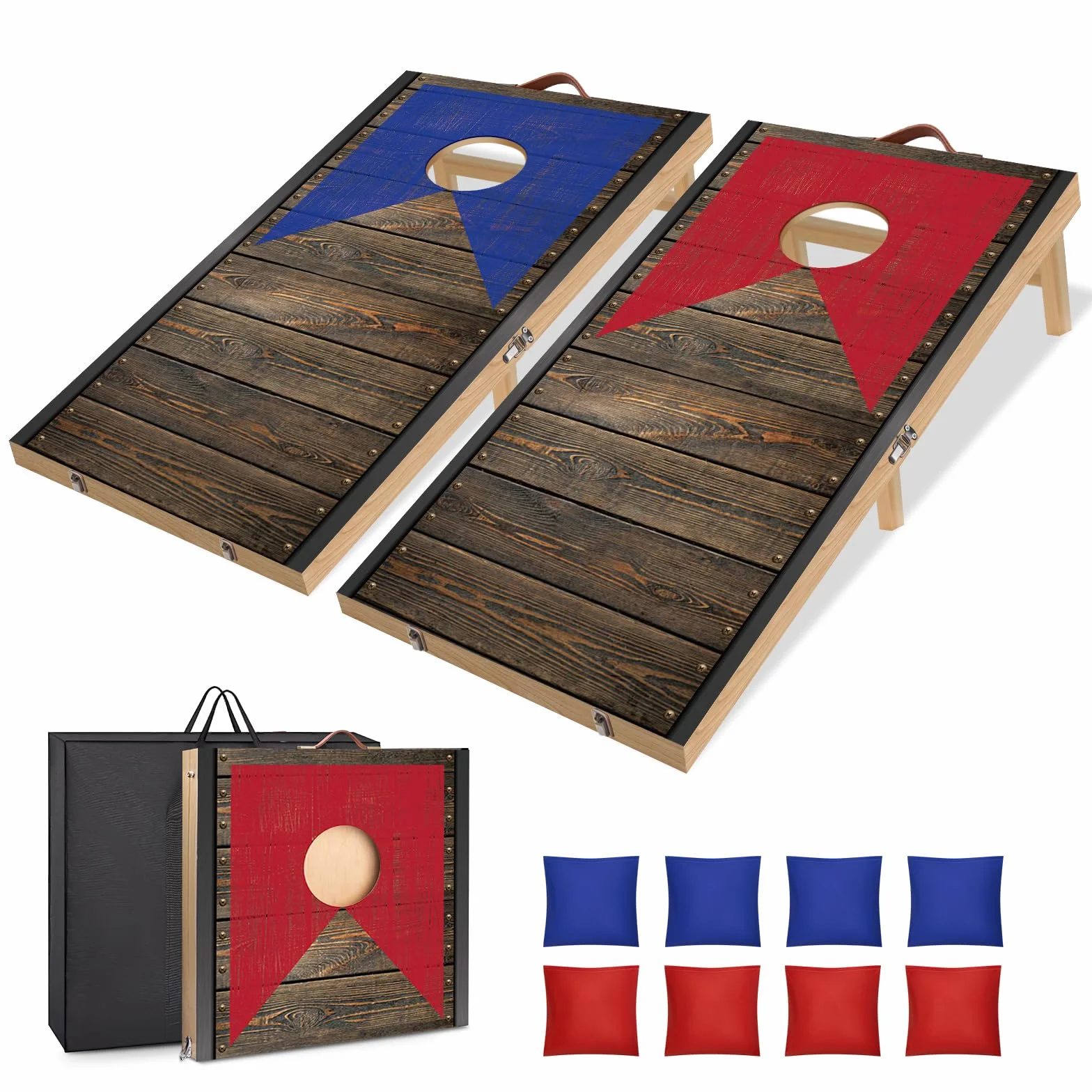 NZQXJXZ Set da Gioco per Cornhole in Legno Massello - 120x55 cm Tavole Pieghevoli per Cornhole con 8 Sacchi di Fagioli e una Borsa per il Trasporto, Giochi di Cornhole Portatili per Adulti e Famiglia