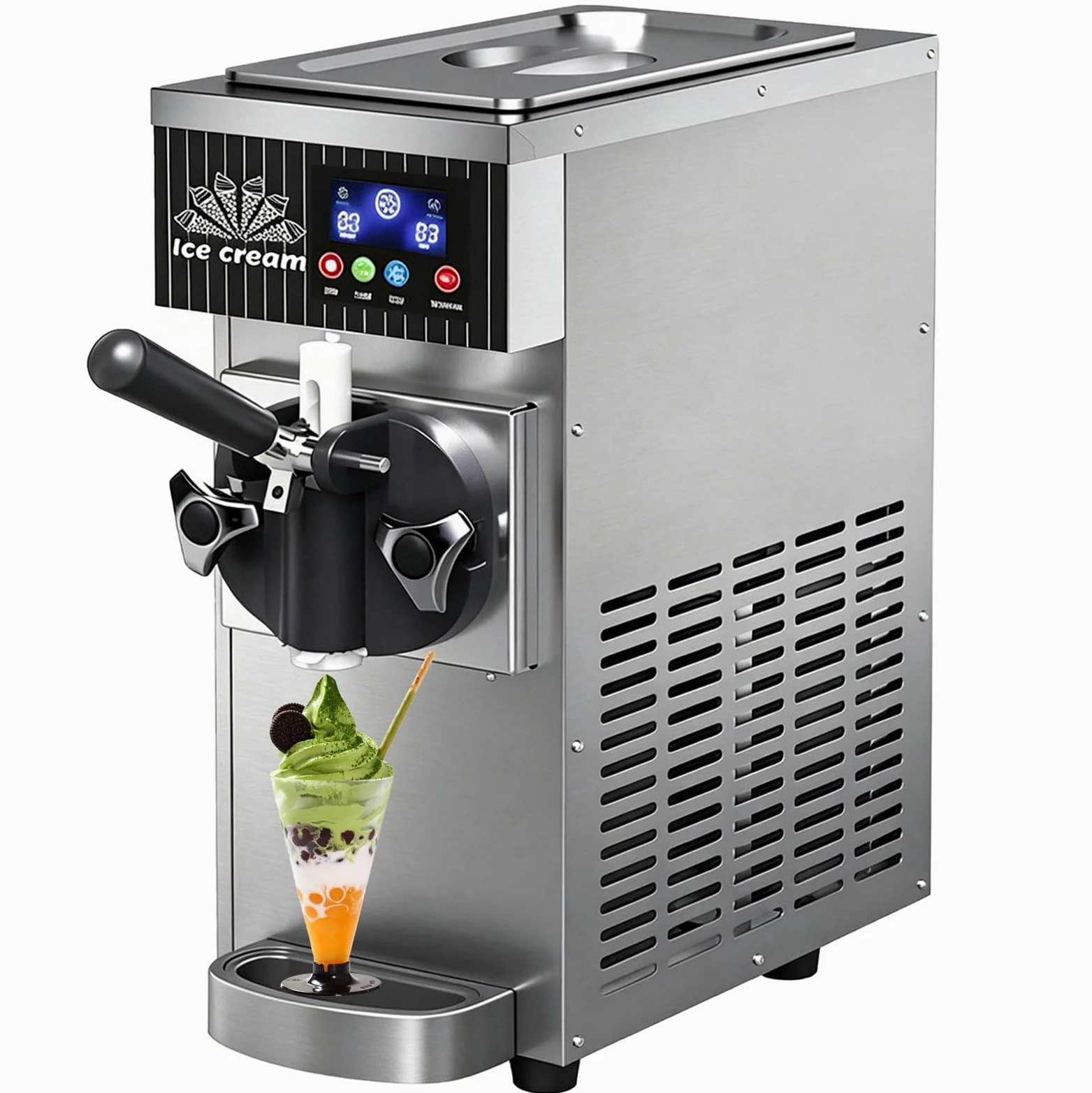 Macchina per Gelato Soft, Macchina per Fare Il Gelato Commerciale da 450 W con Funzione di autopulizia, Produzione 4-5 L/h, Macchina Gelato da banco per Snack Bar e Locali Grey