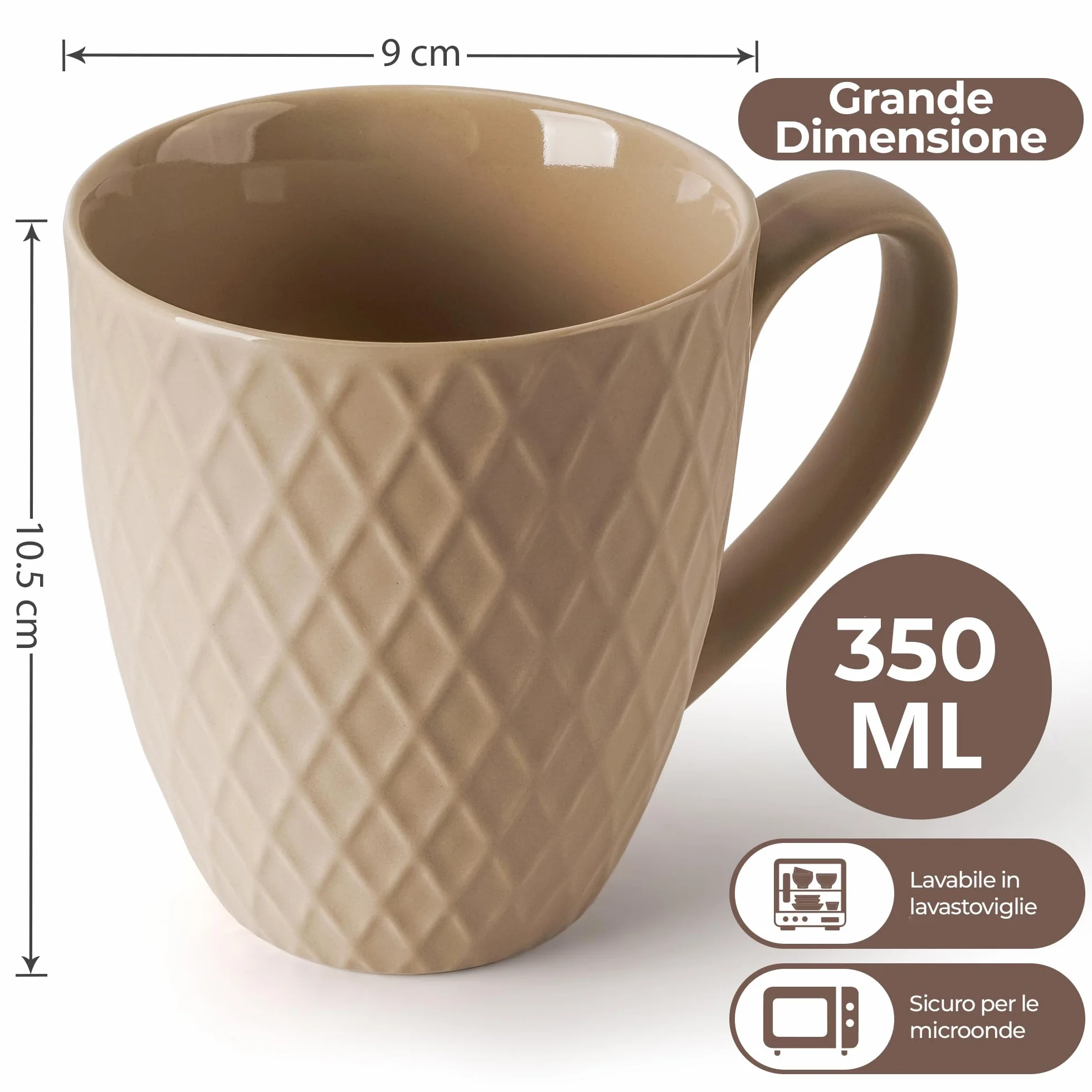 MIAMIO Palmanova Set di tazze da caffè in ceramica 400 ml Beige
