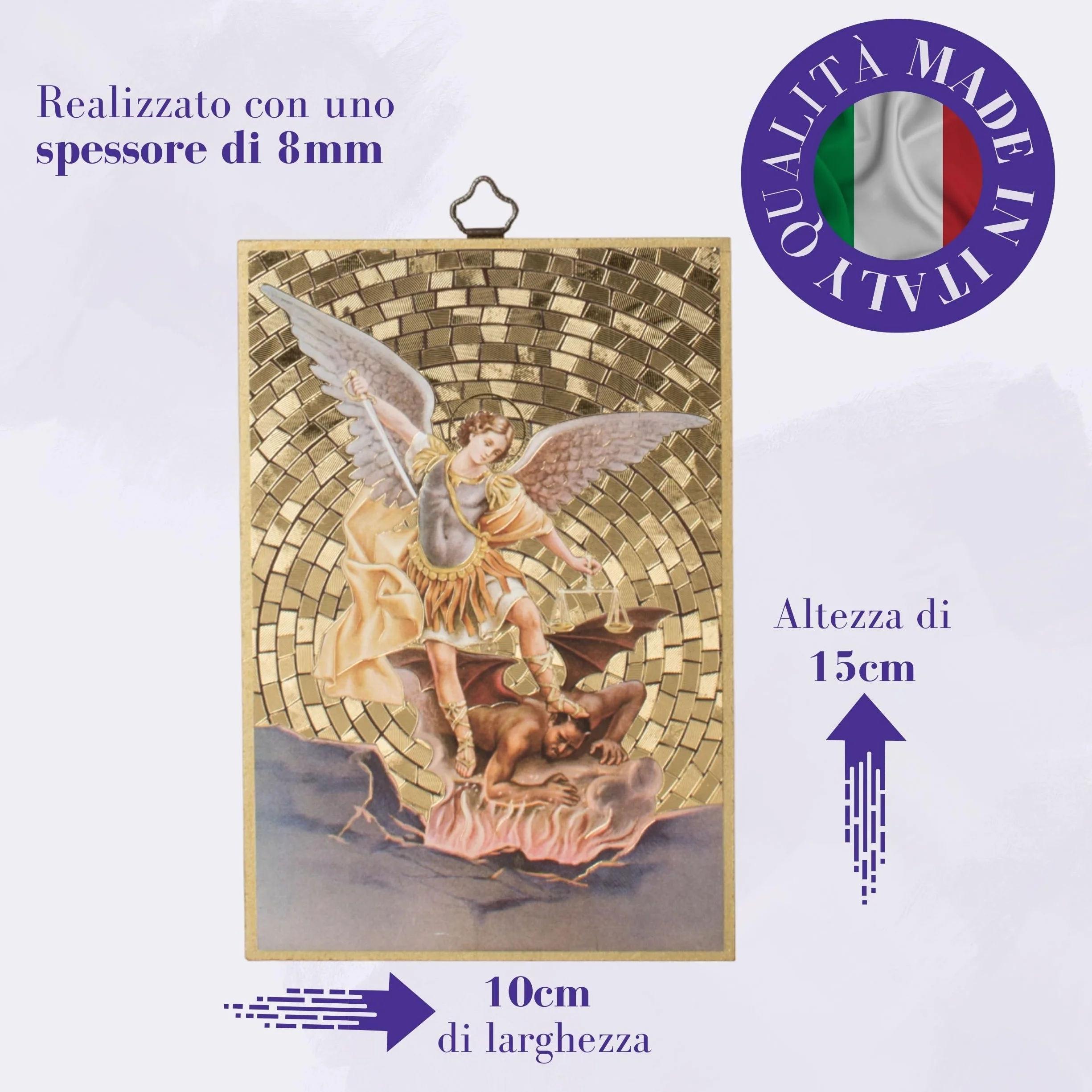 FRATELLI BONELLA - Quadro San Michele Arcangelo e Preghiera Dedicata in Italiano - Quadro Legno in MDF di Pioppo Camera Da Letto 8 mm x 10 cm x 15 cm - Made in Italy