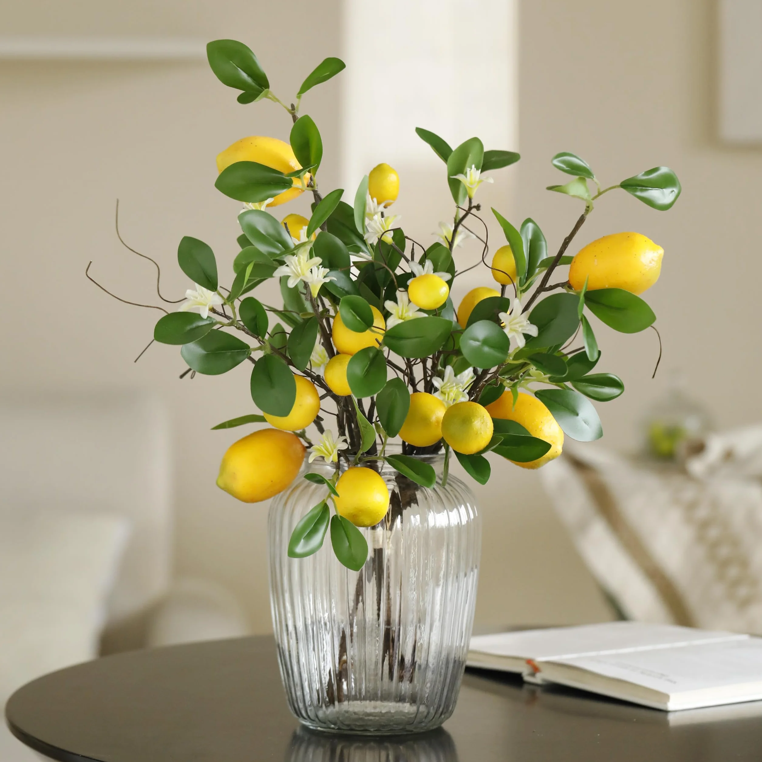 Rami di Limone Artificiali 8 Teste Finti Gialli con Steli Lunghi e Salice per Decorazione Tavolo