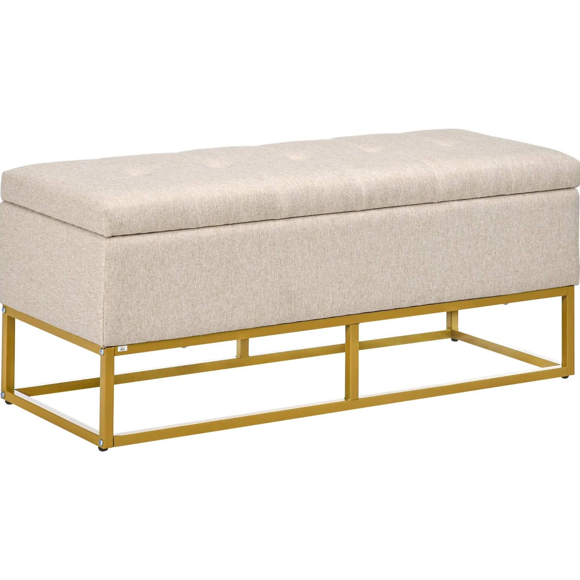 HOMCOM Panca Contenitore Rettangolare con Seduta Imbottita e Gambe in Acciaio, Pouf Poggiapiedi in Tessuto Effetto Lino per Camera da Letto e Soggiorno, 110x44x49 cm, Beige
