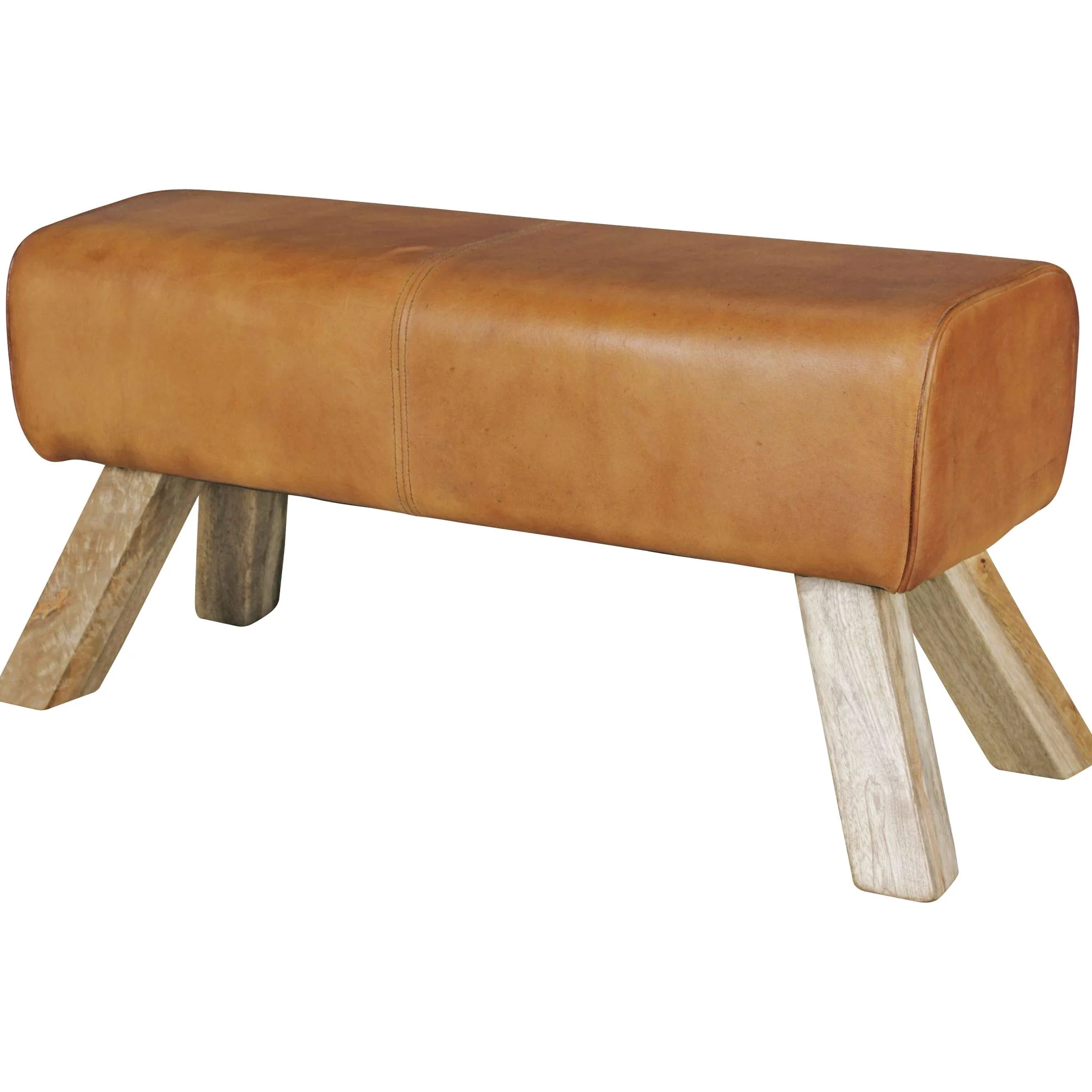 FineBuy Panchina da Interno 90x43x30 cm Vera Pelle/Legno Massiccio Panchetta | Panca da Cucina | Panche Corridoio Imbottita Rustica