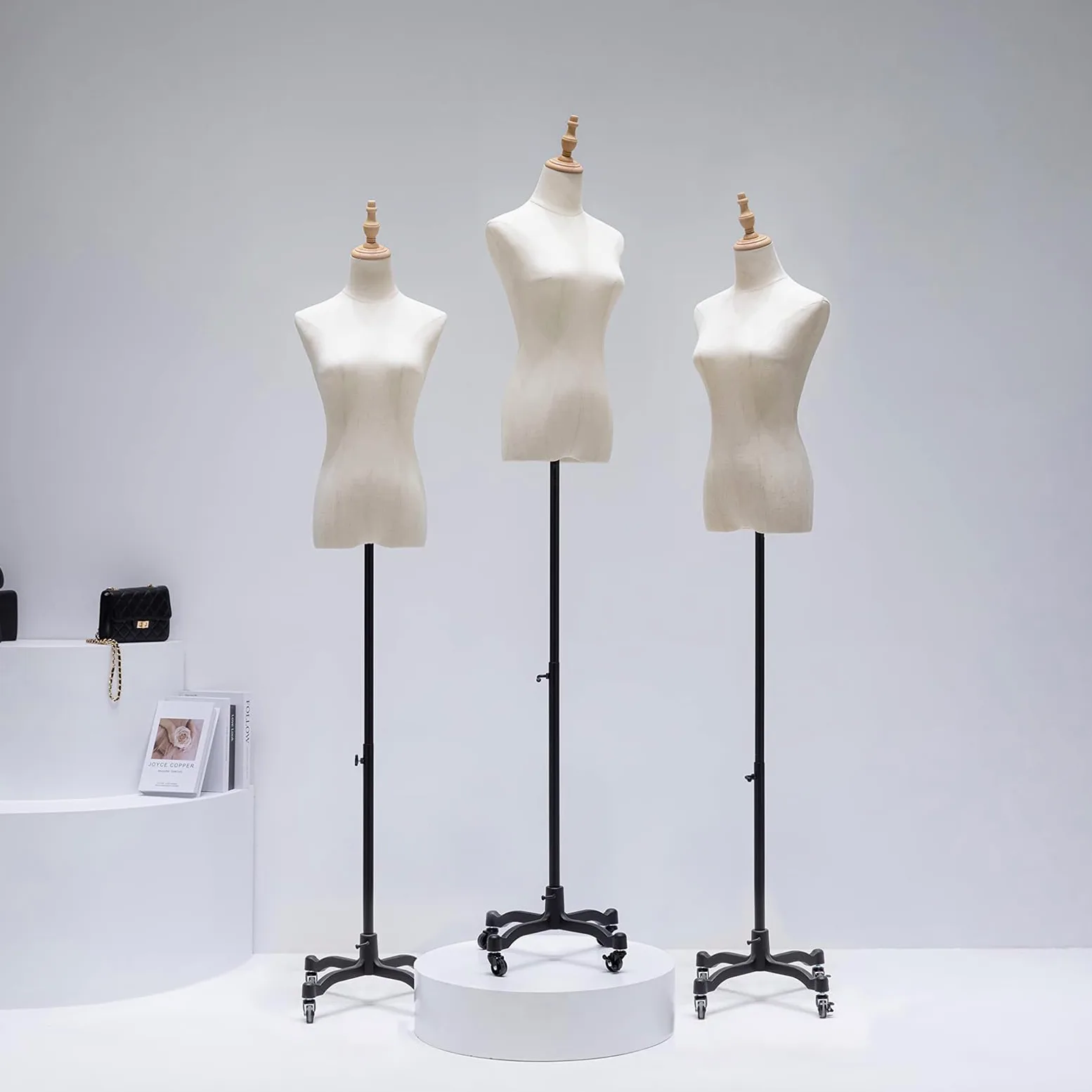 Mannequin busto da donna, altezza regolabile 130-190 cm, modello manichino con base mobile in metallo, per abbigliamento, abbigliamento, gioielli, cucito, senza testa e braccioli