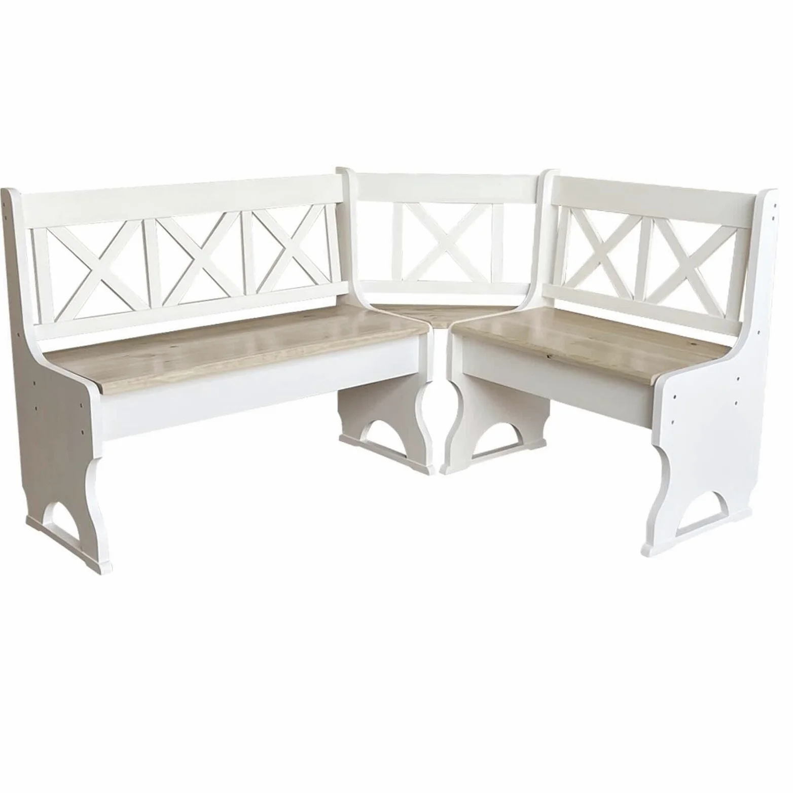 k koma Panchina angolare in pino LEGNO MASSELLO Eco Bianco/Non trattato - NUOVO (150 x 180 cm)