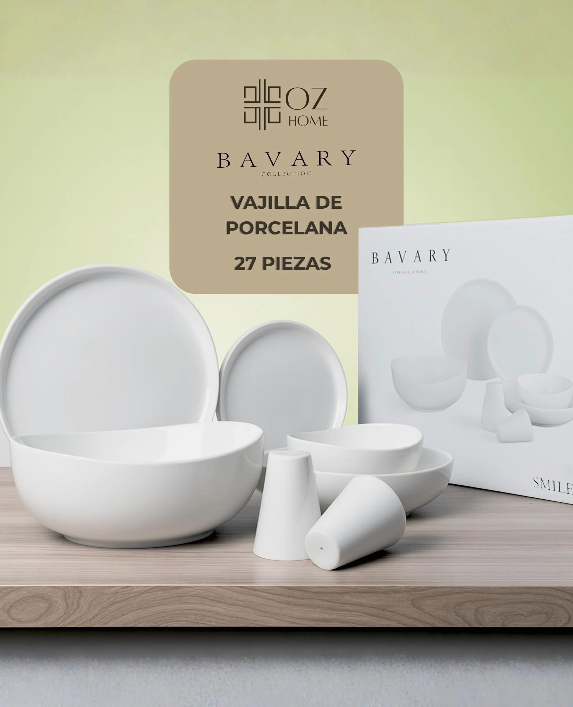 BAVARY Set Piatti Porcellana Smile 27 Pezzi – Set Piatti 6 Persone Pensato Come Servizio Piatti Completo – Stile Da Piatti Moderni – Dettagli Da Servizio Piatti 6 Persone In Autentico – Set Cucina