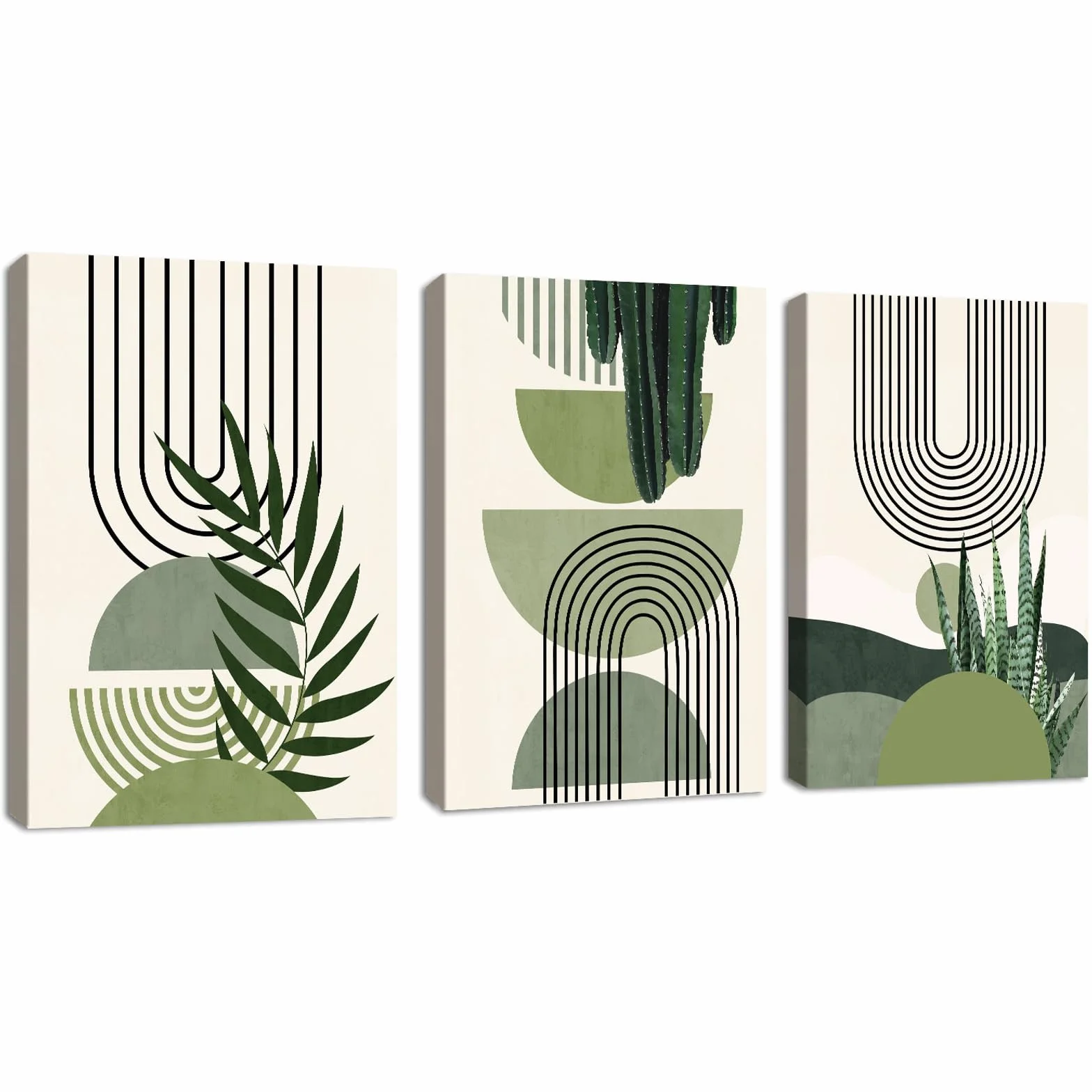 Quadri Moderni Verde Salvia Boho Stampa su Tela Con Cornice 30x40cmx3 Decorazione Murale