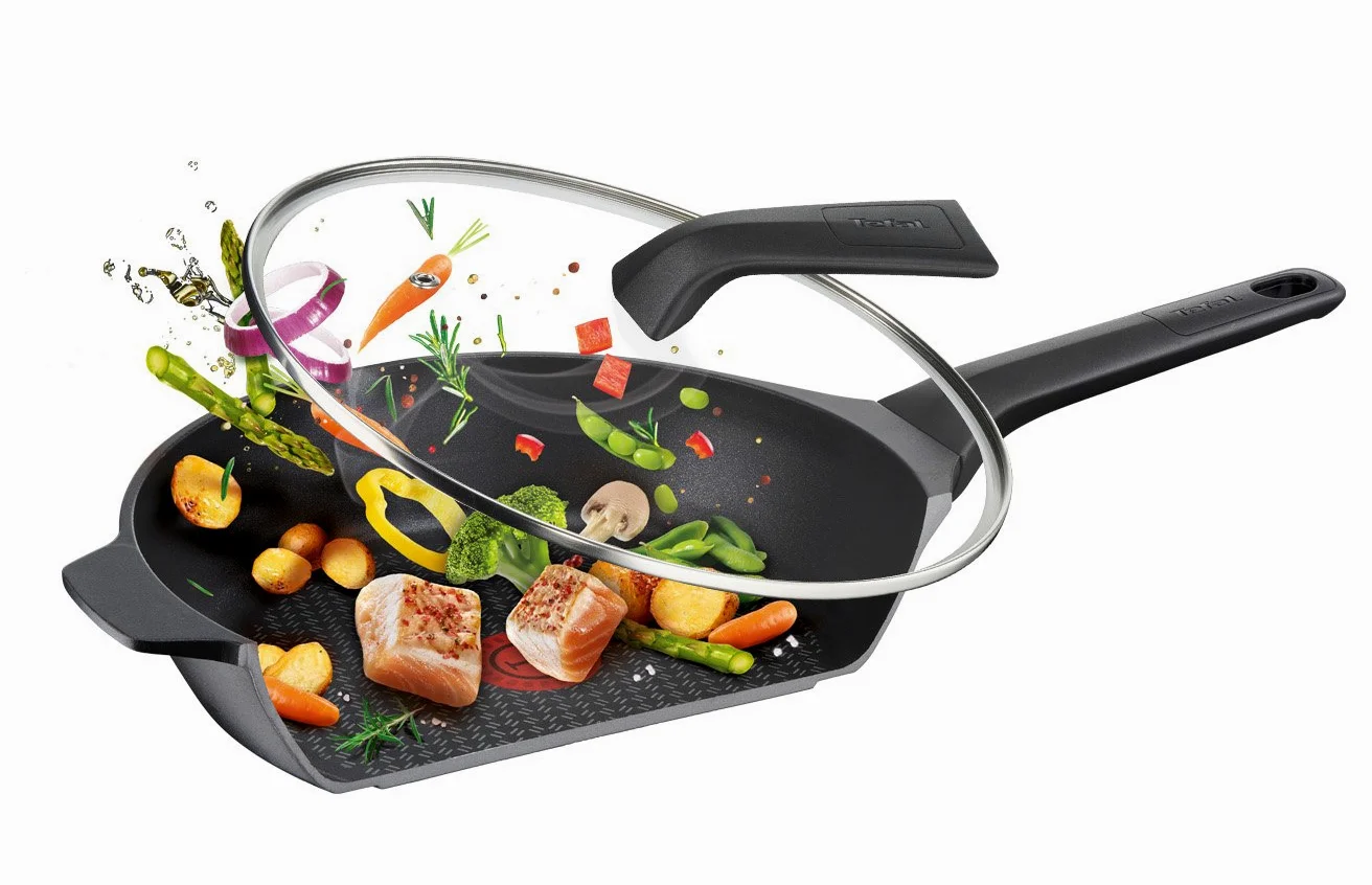Tefal E2153334 Aroma - Padella in alluminio pressofuso con coperchio, 26 cm, colore: Nero