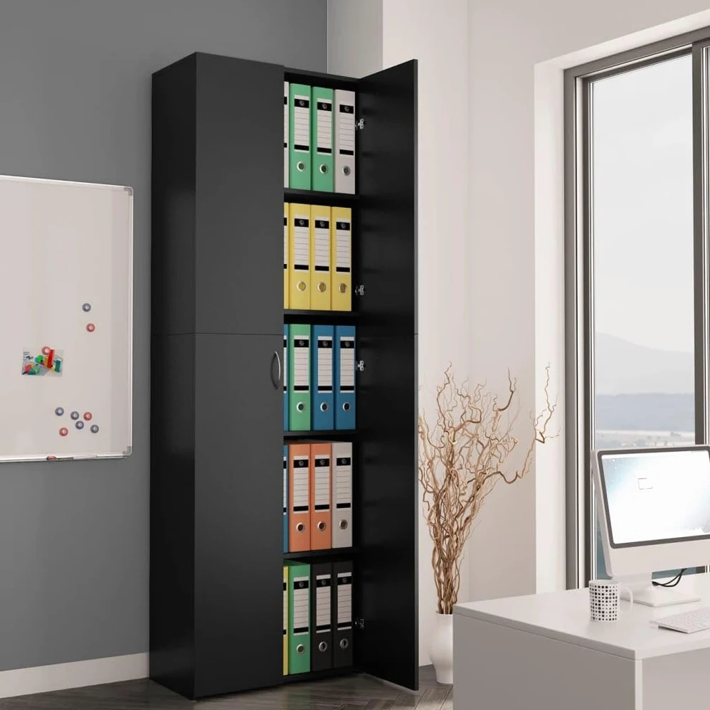 Armadio Ufficio con 5 Scomparti, Armadio per Ufficio Nero 60x32x190 cm, Armadi da Ufficio in Legno Multistrato (Peso 40,6 kg)