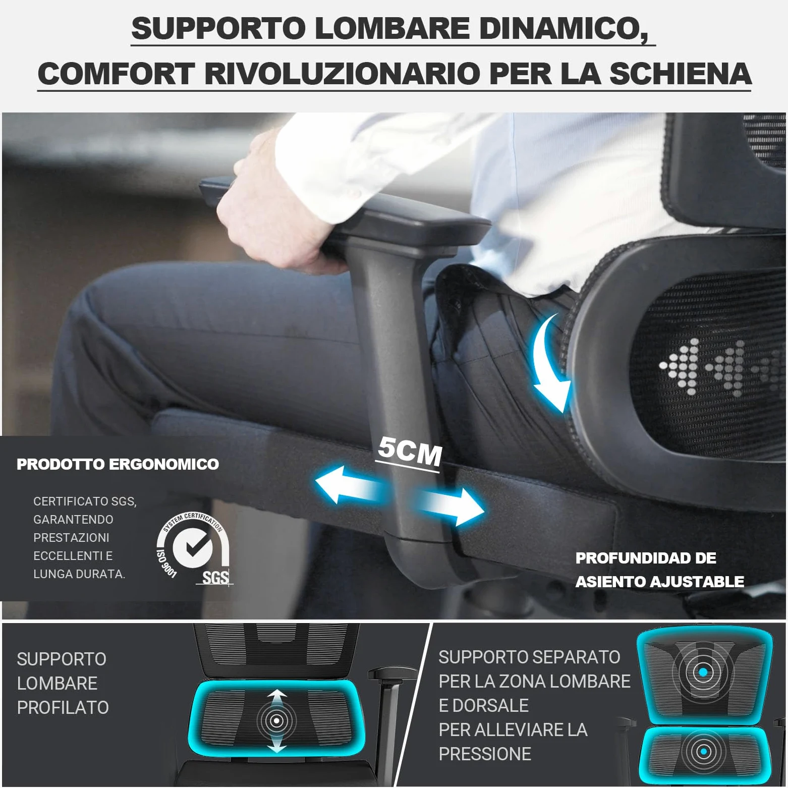 MELOKEA Sedia Ufficio Ergonomica, Braccioli 4D, Profondità Sedile Regolabile, Inclinazione 4 Livelli, Ruote Gomma, Schienale Alto, Supporto Lombare Ergonomico, Home Office Gaming, 200 kg