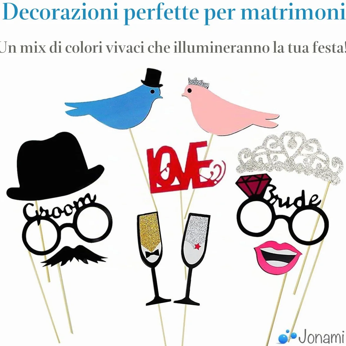 Jonami Foto Booth Props Matrimonio, Accessori Divertenti per Nozze Bandierine Oggi Sposi Selfie