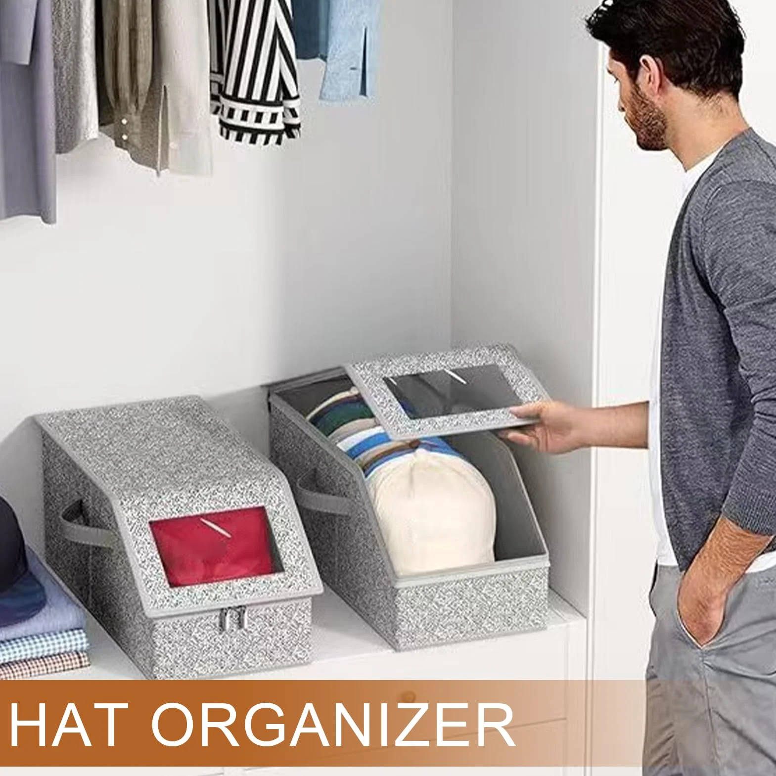 Organizzatore per Cappellini da Baseball Scatola Portacappelli Trasparente Ampia Capacità Coperchio Trasparente Custodia Resistente