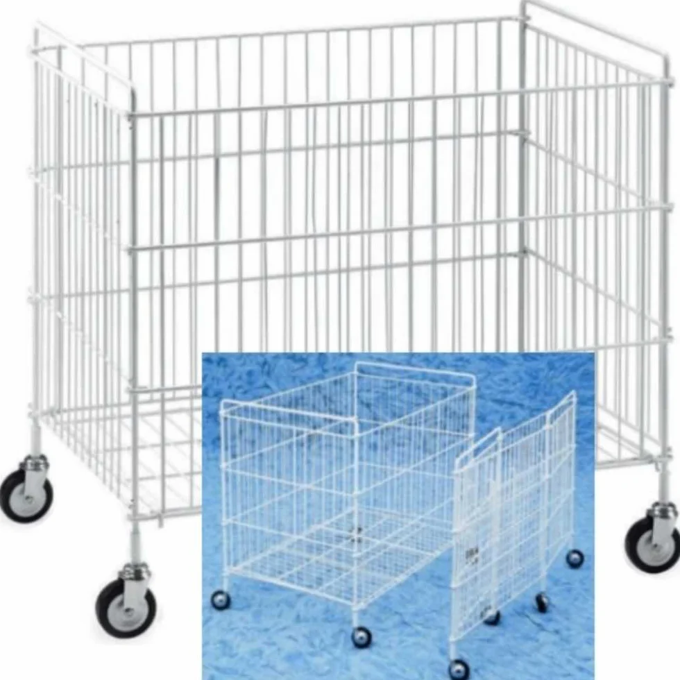 Carrello contenitore pieghevole mm.600x400x650 in tondino di ferro plastificato cestone per lavanderie industriali cesto espositore portabiancheria su ruote