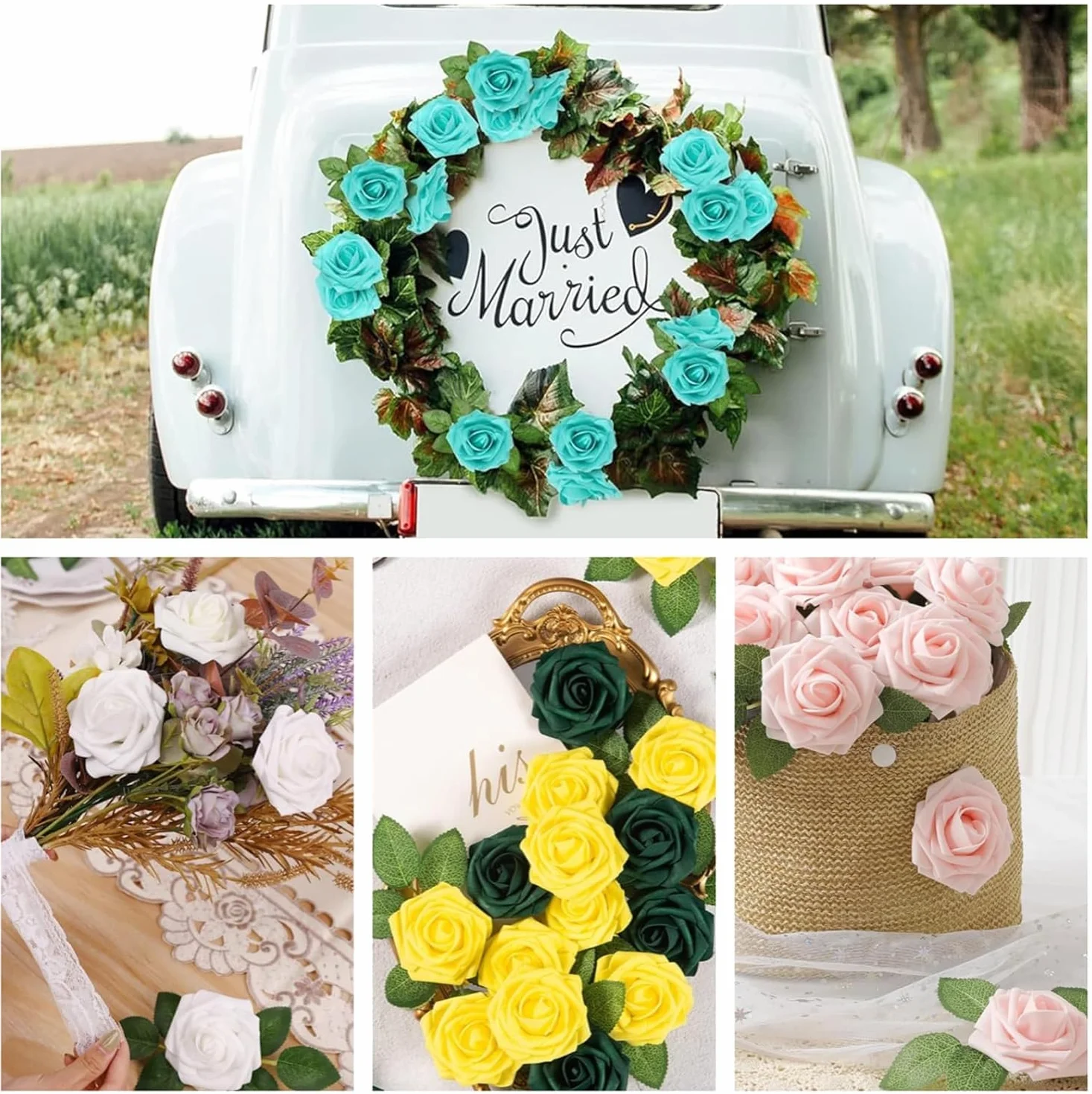 Rose Artificiali in Gommapiuma Blu Navy 25 Pezzi, Teste di Fiori Schiuma per Matrimonio Bouquet Decorazioni