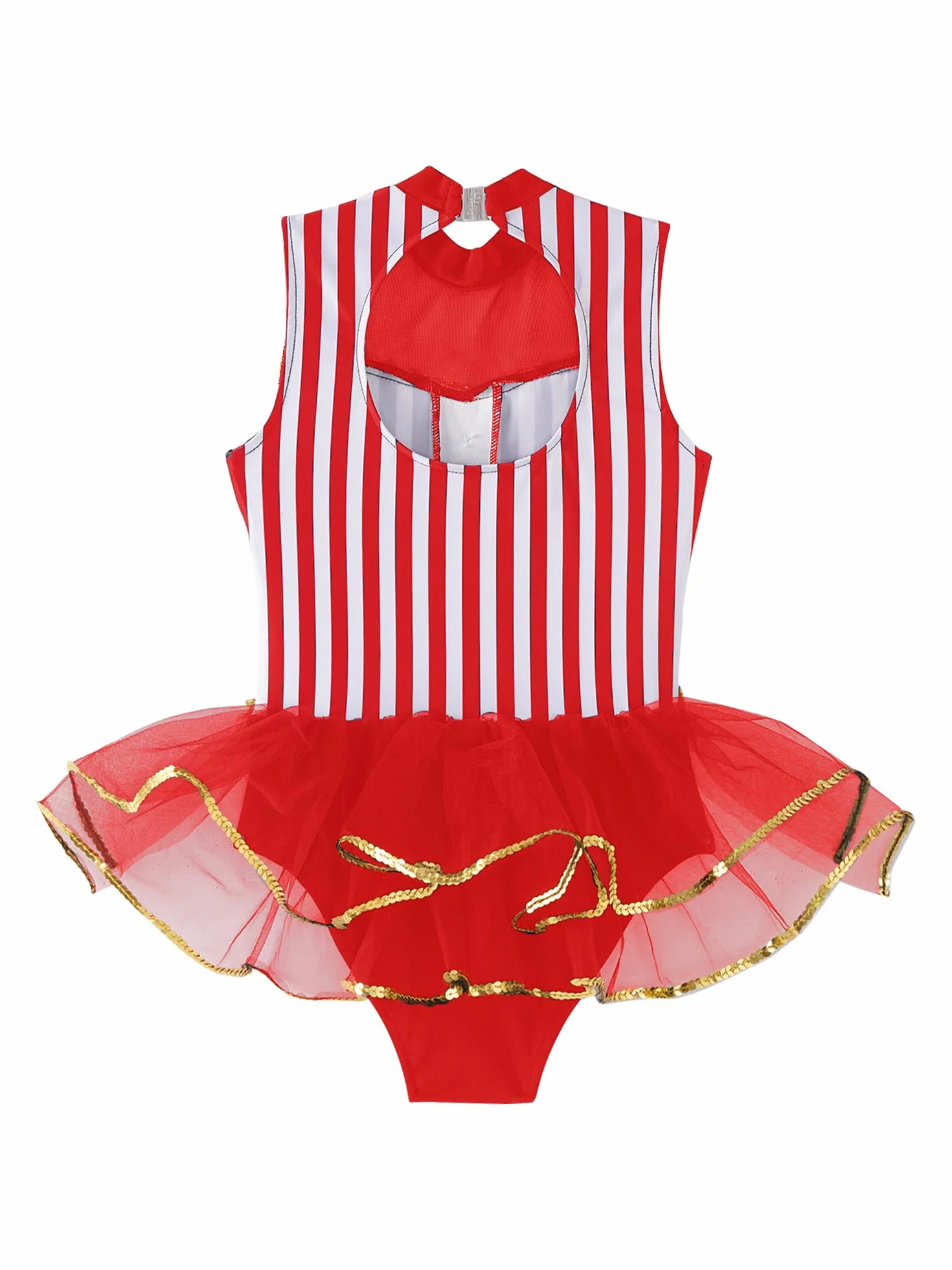 Bambina Senza Maniche Tuta Da Ginnastica A Strisce Costume Da Danza Body Con Gonna Tutu Circo Clown Cosplay Abiti Per Feste