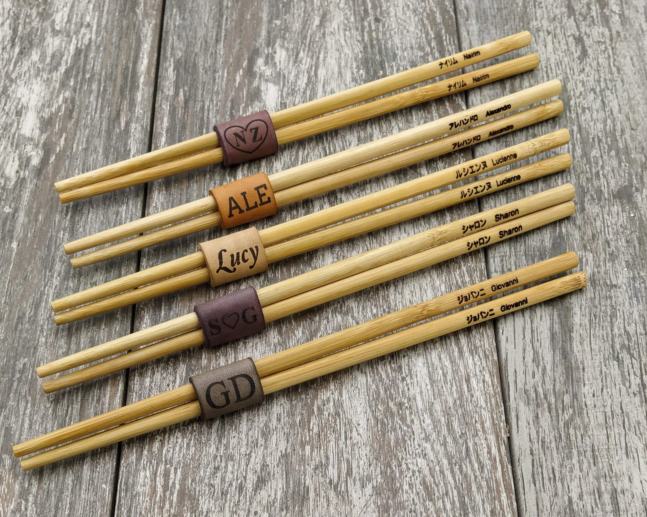 Bacchette Sushi Personalizzate in Legno di Bambù con Custodia in Pelle, Regalo Festa della Mamma