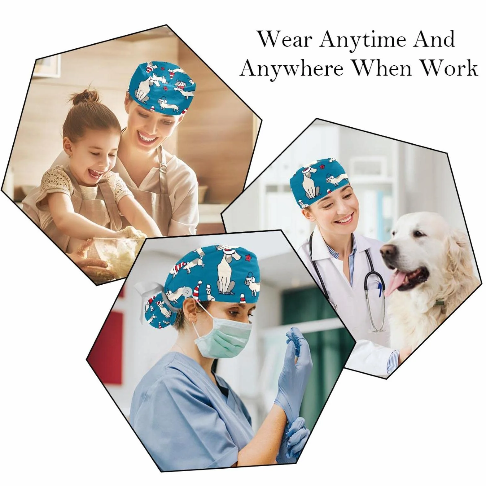 JDEZ 2PCS Cappelli da Lavoro per Gli Uomini Cartamodello Natalizio del Cucciolo di Bassotto Cappelli da Lavoro Regolabili per Donne Cappelli Bouffant con Fascia antisudore