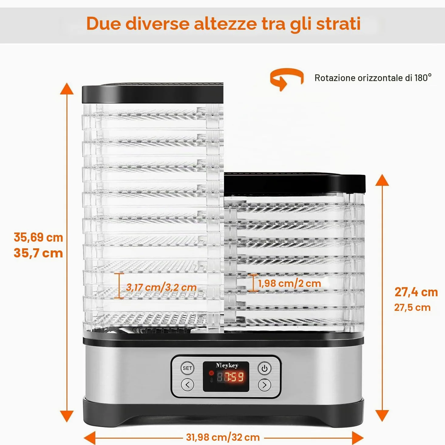 Nictemaw Essiccatore automatico da 400 W, Essiccatore per alimenti con 8 Pallet, Essiccatore per carne, frutta e verdura, temperatura regolabile 35-70 ℃, Argento Nero