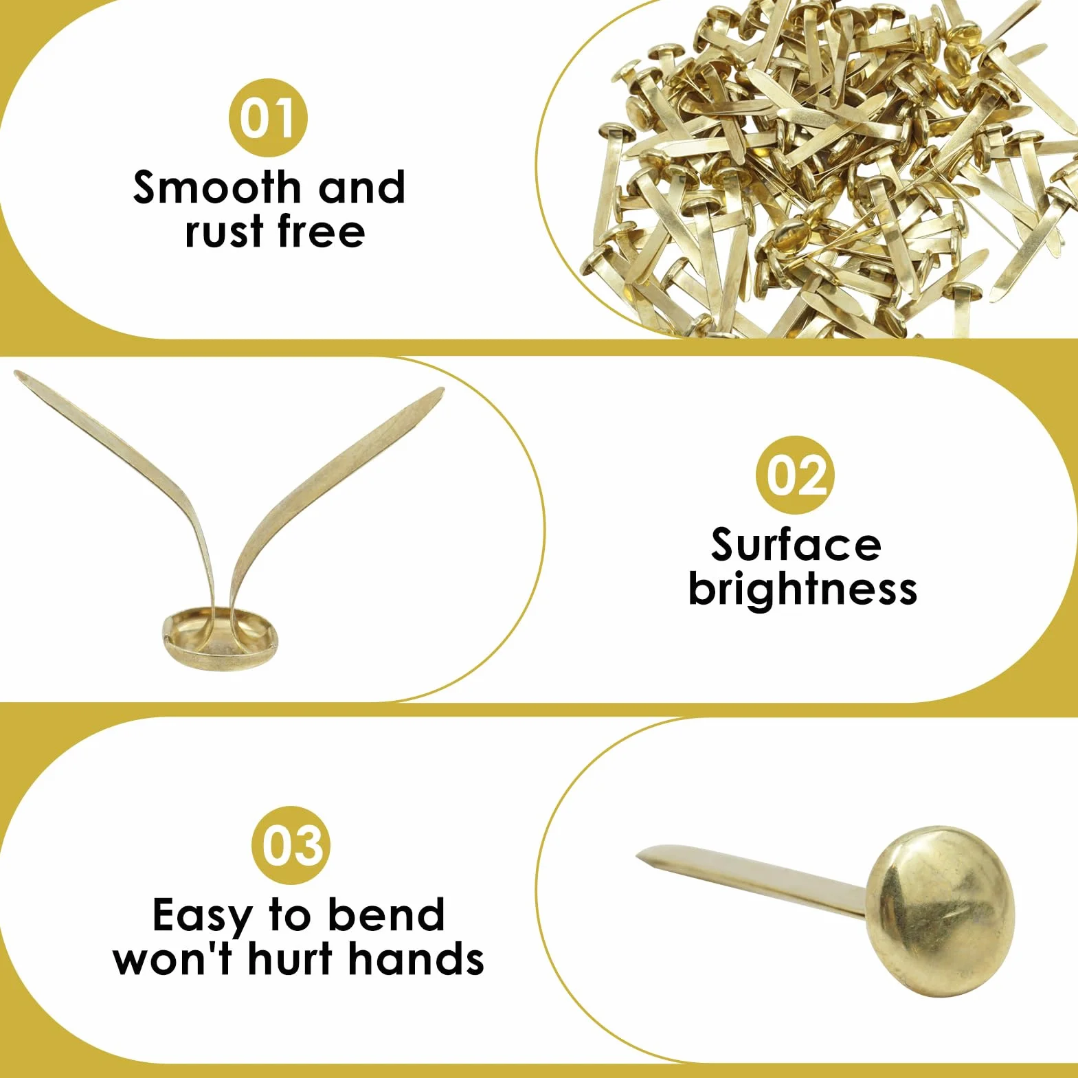 Fermacampioni Scrapbooking Brads Rotondi Metallici 100 Pezzi Oro