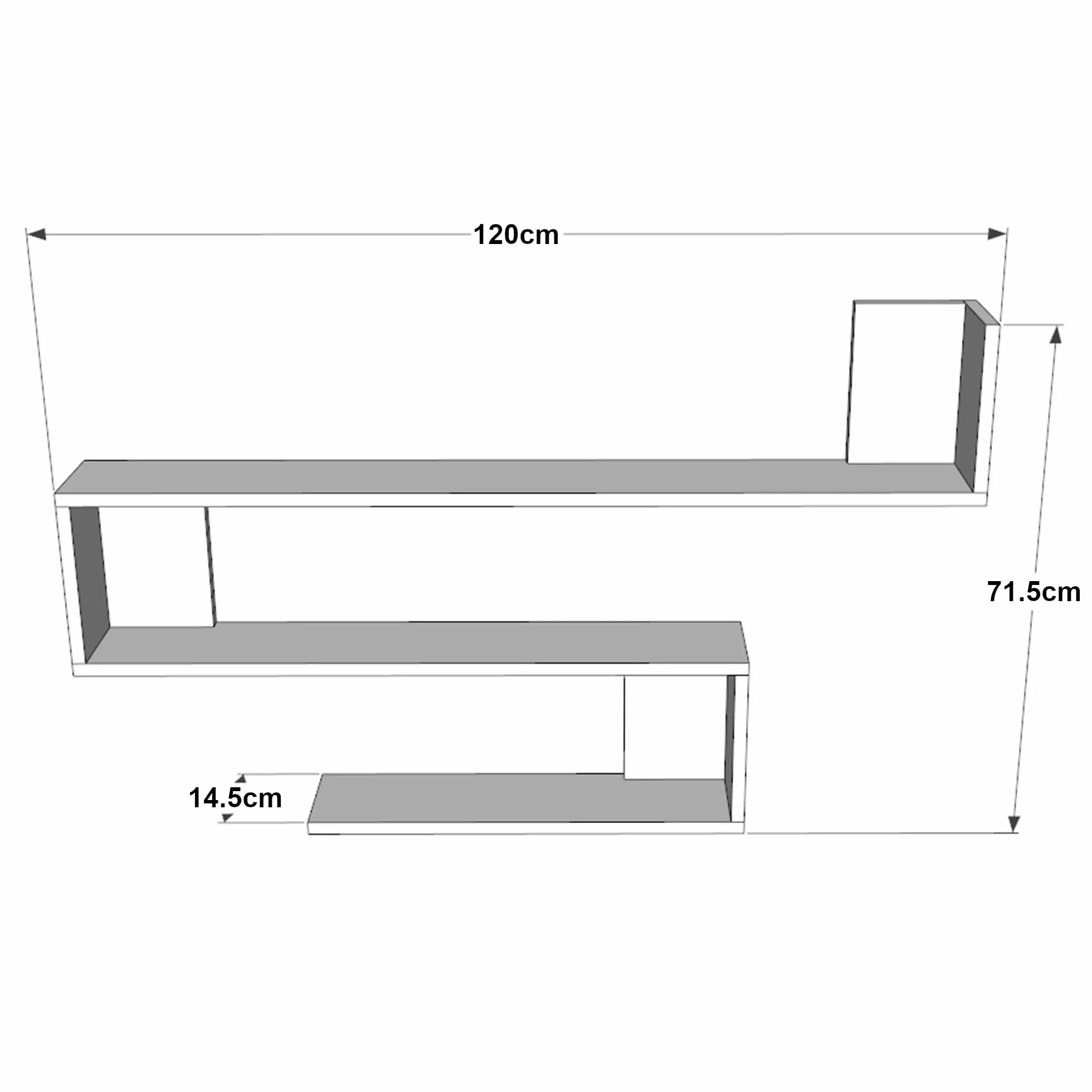 Mensola da Parete a S con 3 Ripiani Scaffale a Muro Libreria Pensile 72 x 120 x 15 cm Bianco