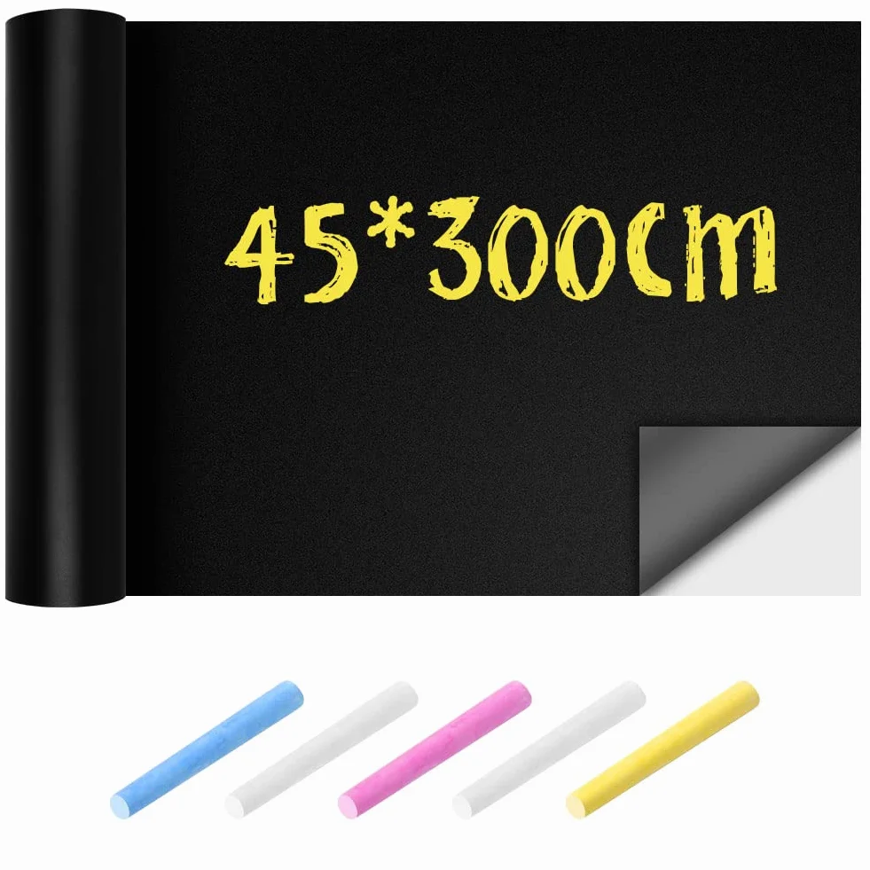 OFFCUP Lavagna Adesiva, Lavagna Autoadesiva, Memo da Parete con 5 Gessetti, Adesivi Murali Lavagna, Disegno Educativa Sticker per Cameretta Casa Ufficio Scuola Decorazione Fai Da Te (45 x 300cm)