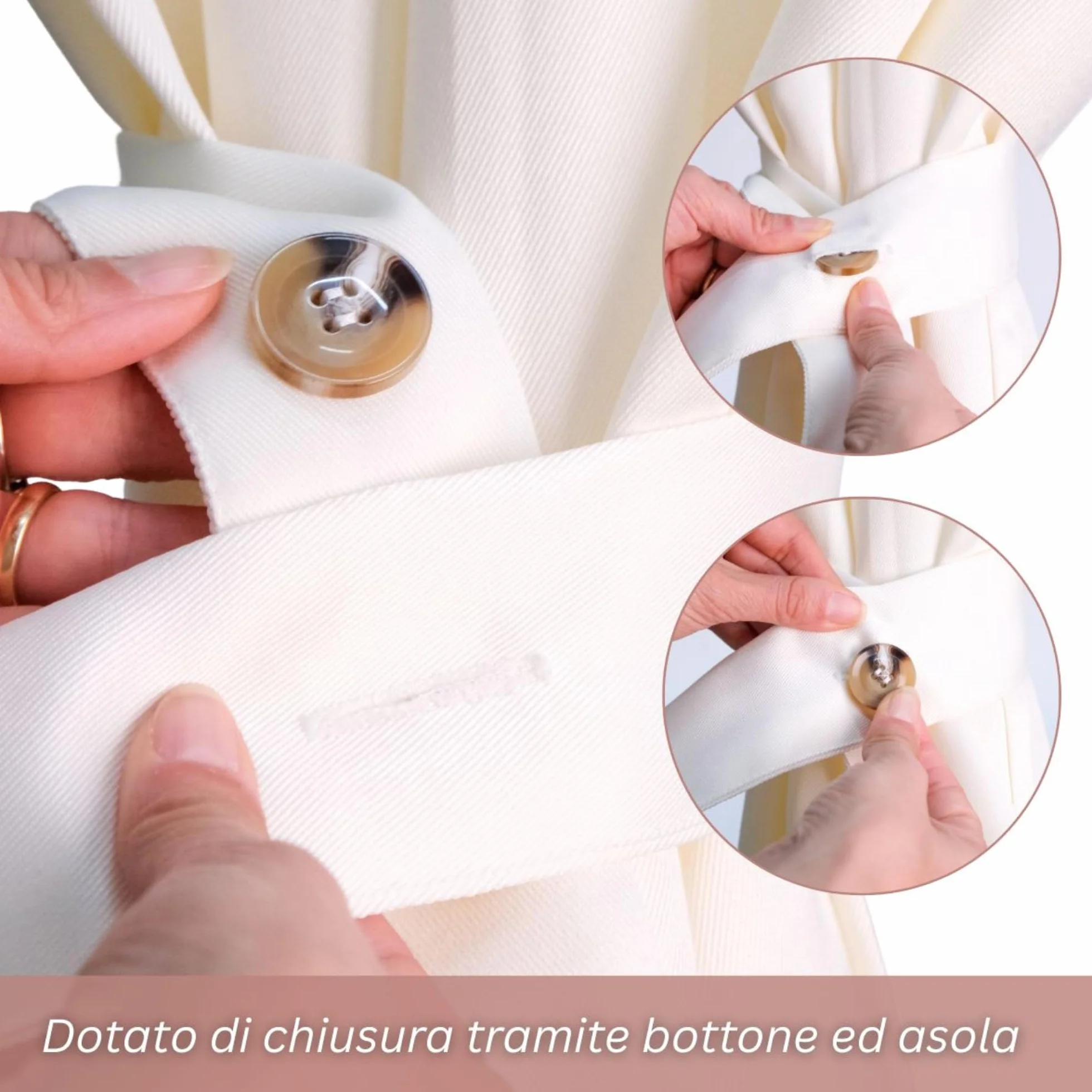 Raccogli Tenda per Gazebo Ferma Tende con Bottone e Asola 57x5 cm Panna