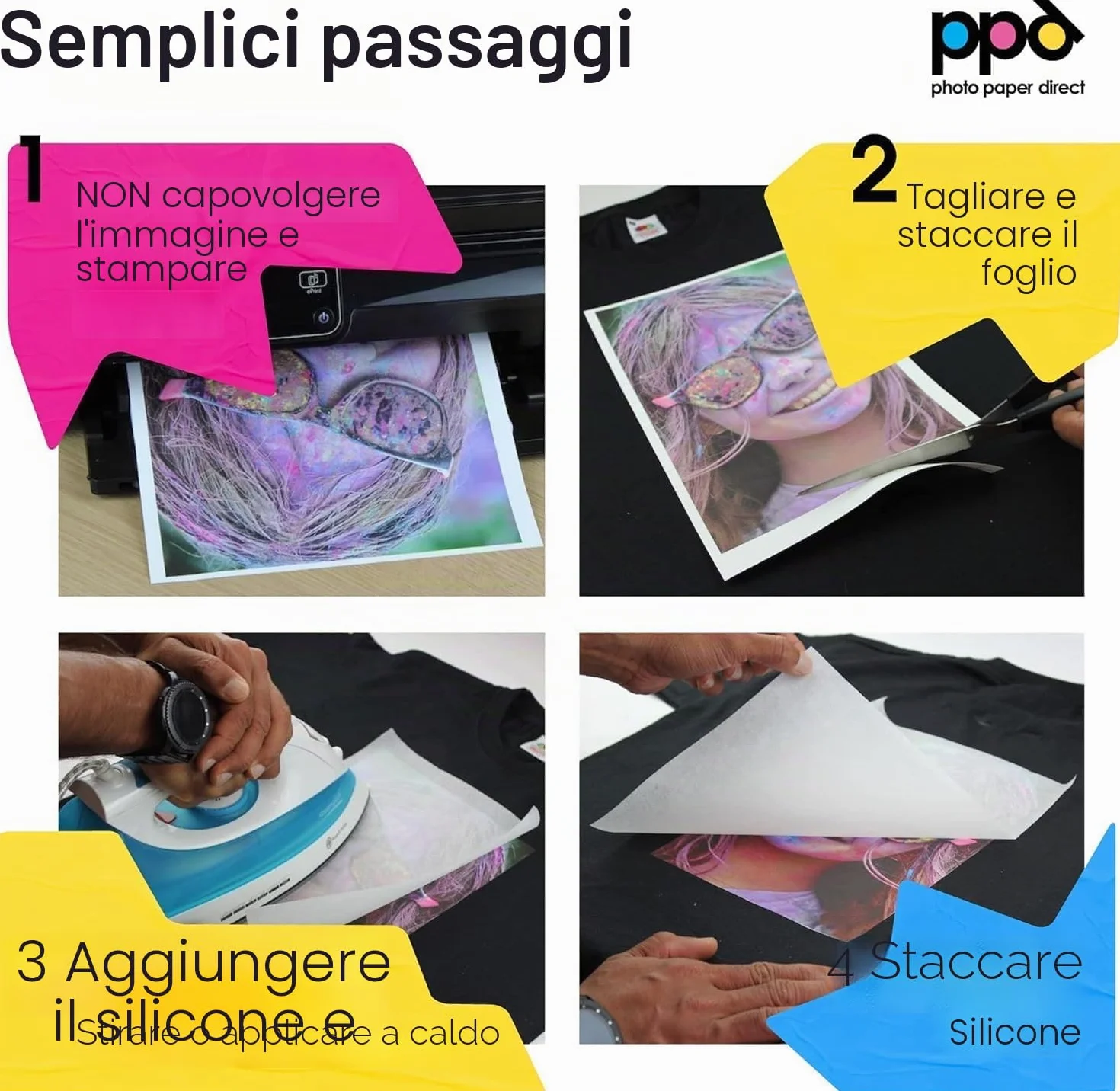 PPD A4 10 Fogli Di Carta Trasferibile Termoadesiva Professionale Inkjet - Tessuti Scuri - PPD-4-10
