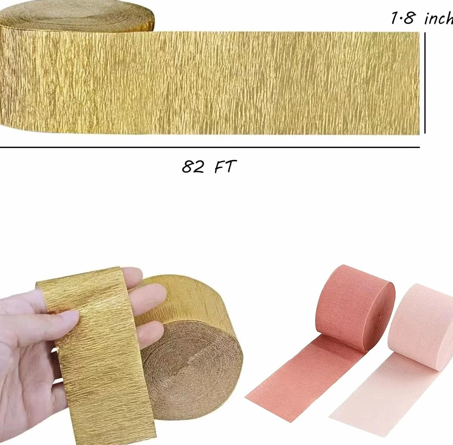 Carta Crespa Rosa 6 Rotoli Nastri Decorazioni Feste 4,5 cm x 25 m