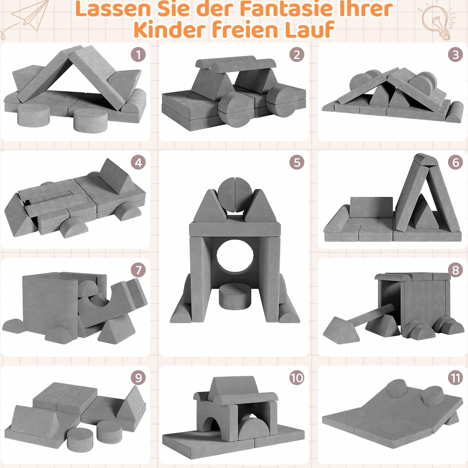 MAMIZO Divano da Gioco per Bambini, DivanoModulare per Bambini con 15PCS Modulo, Poltrona Letto bambino, Divano Trasformabile in Schiuma per bambino, per Camera da Letto, Sala Giochi