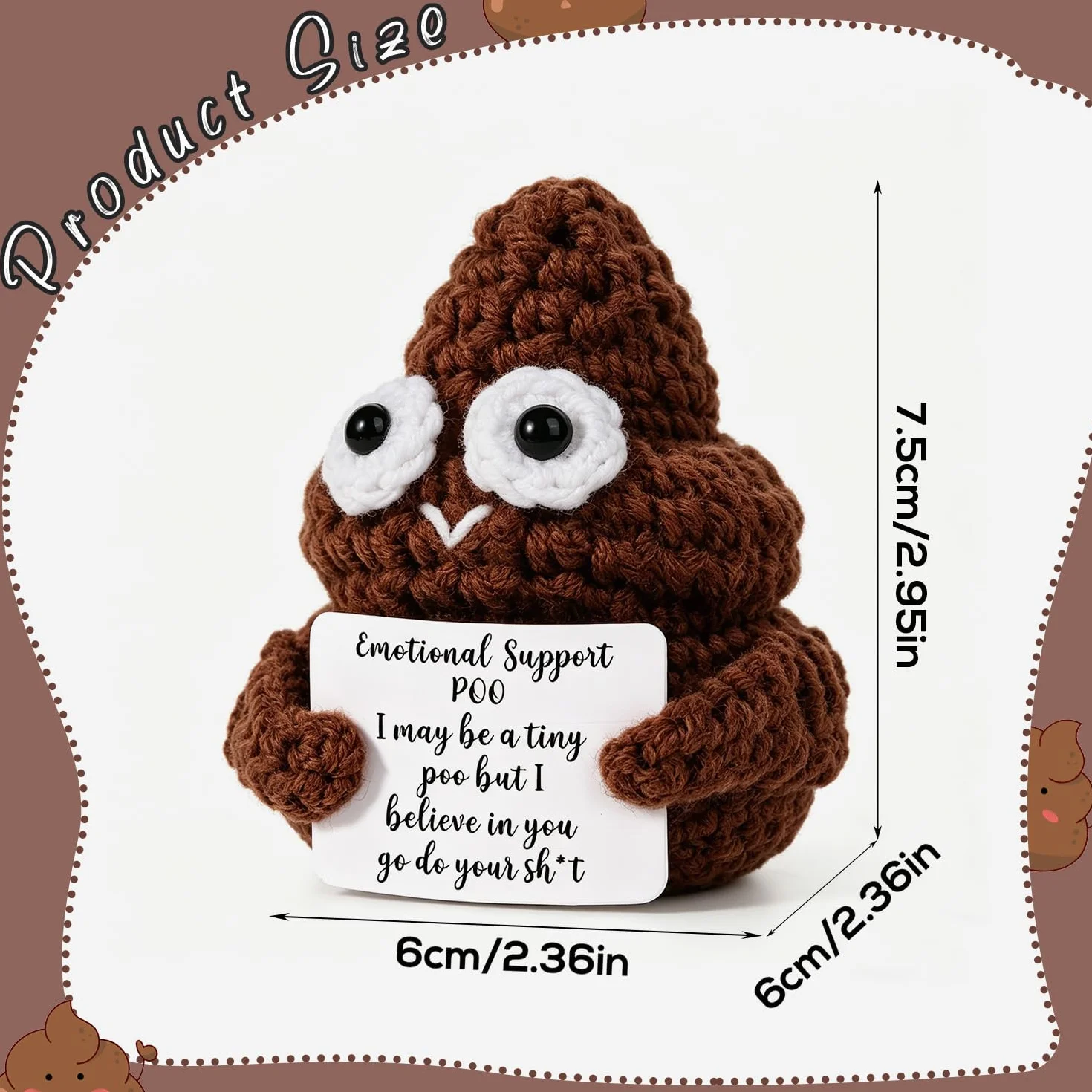 BOXOB Mini Divertente Cacca Positiva, Interessante Bambola di Cacca di Lana Lavorata a Maglia da 7,5cm Bambola di Cacca per Regali di Compleanno Decorazione per Feste di Incoraggiamento (Marrone)