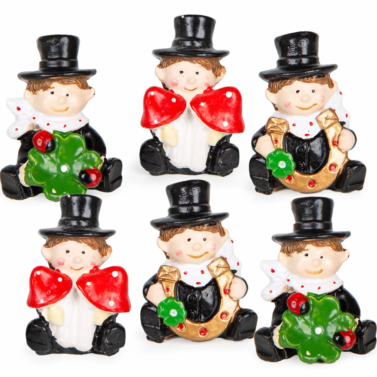 Logbuch-Verlag 6 portafortuna regali spazzacamino personaggi con simboli fortunati Capodanno Give-Away 5 cm