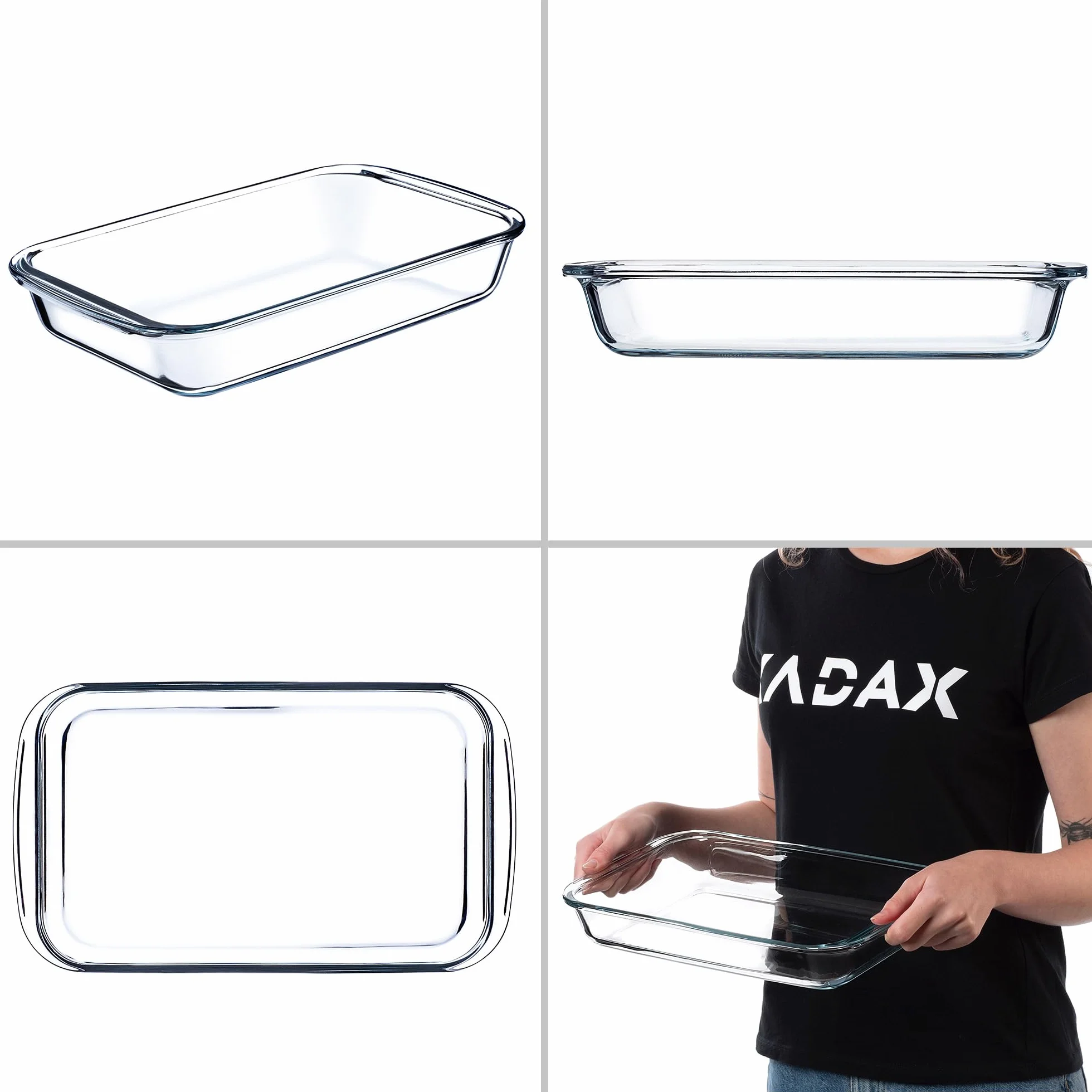 KADAX Pirofila rettangolare, da 2,2 L, in vetro resistente al calore, stampi per forno a gas lavabili in lavastoviglie, stoviglie per friggere, pirofila in vetro per lasagne, torte