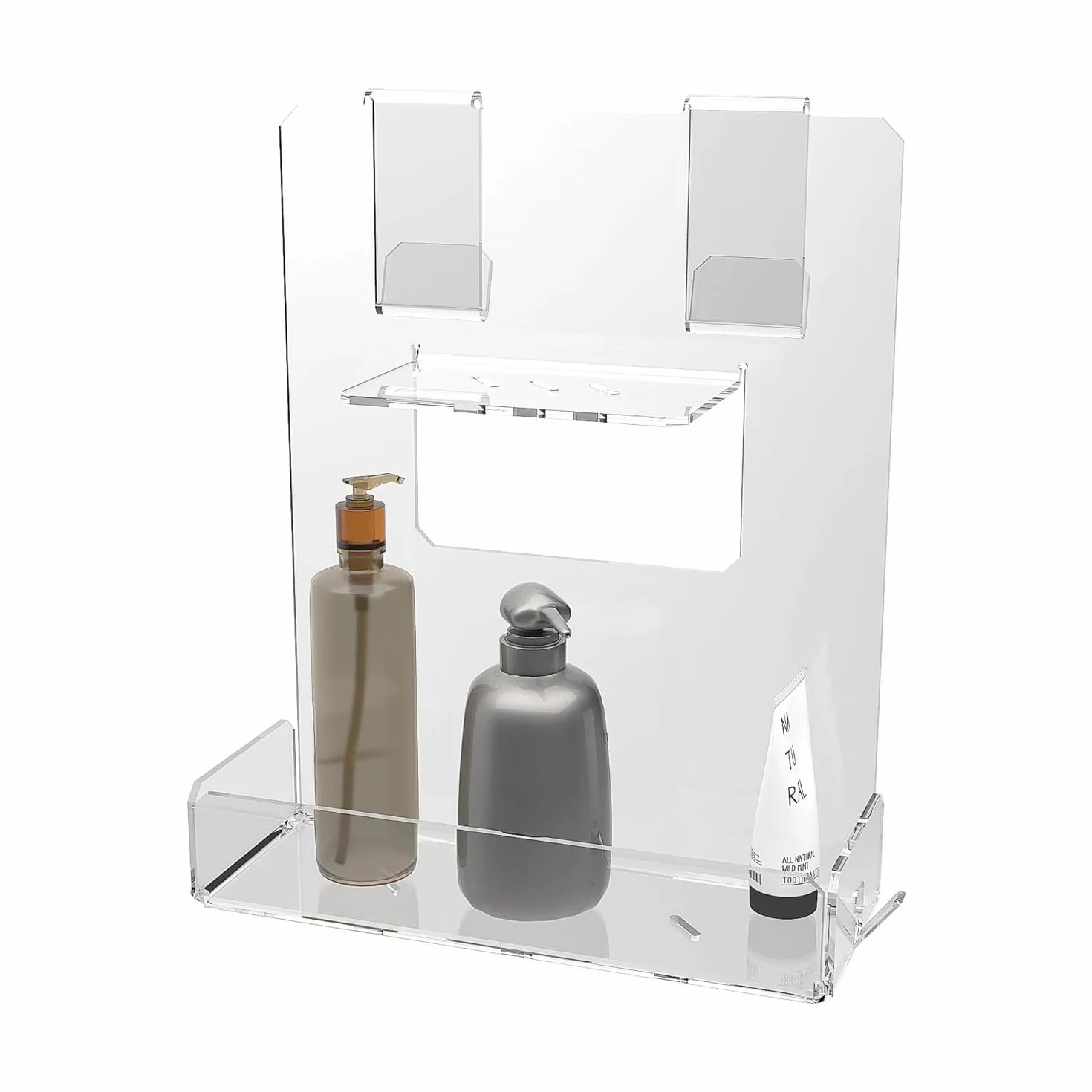 AGPLEX Porta Shampoo Doccia in Vetro Acrilico, Porta Sapone Monoblocco per Doccia, Spessore Box 6-15mm Made in Italy