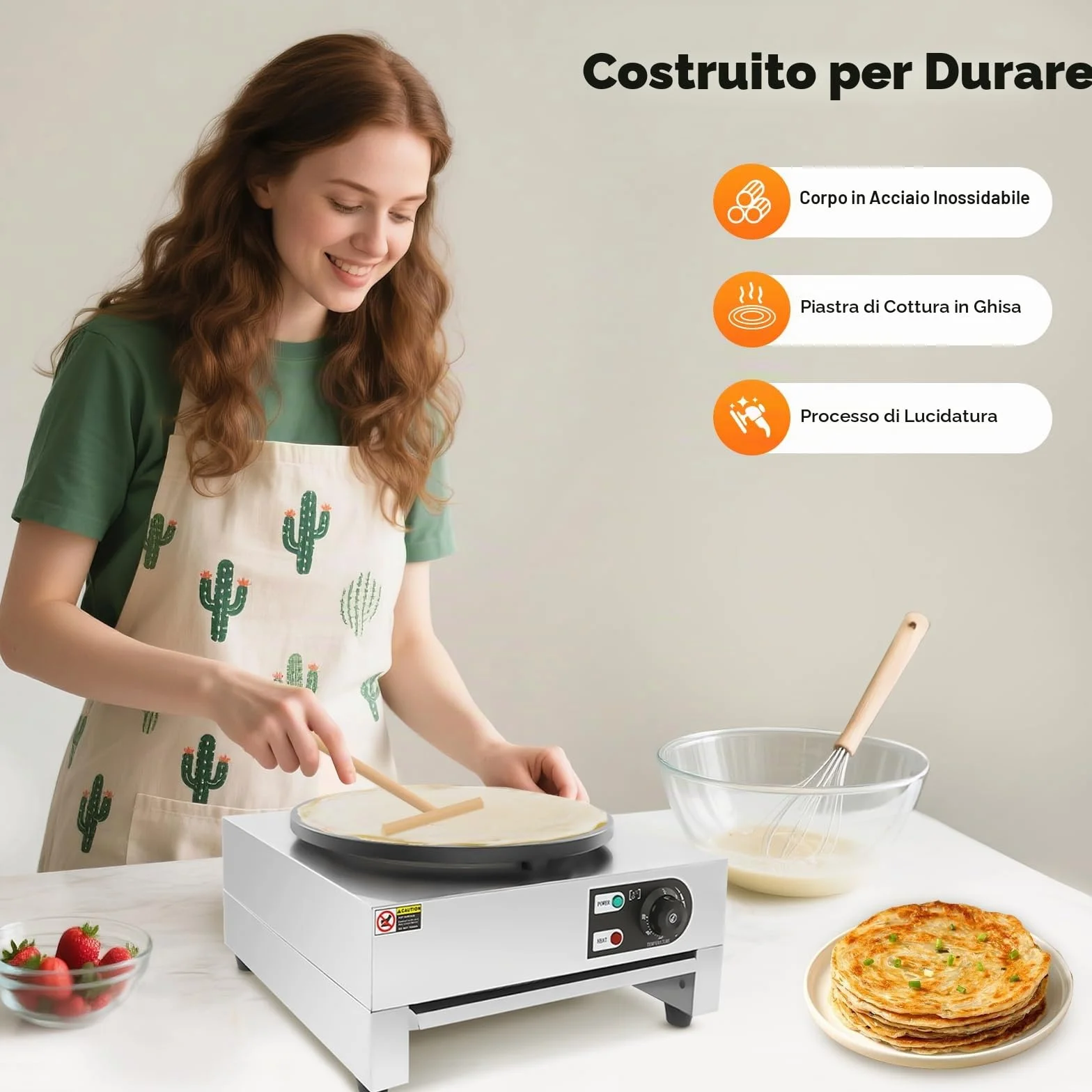 Crepe maker elettrico 40 cm 3 KW 50-300 °C vassoio estraibile termostato integrato